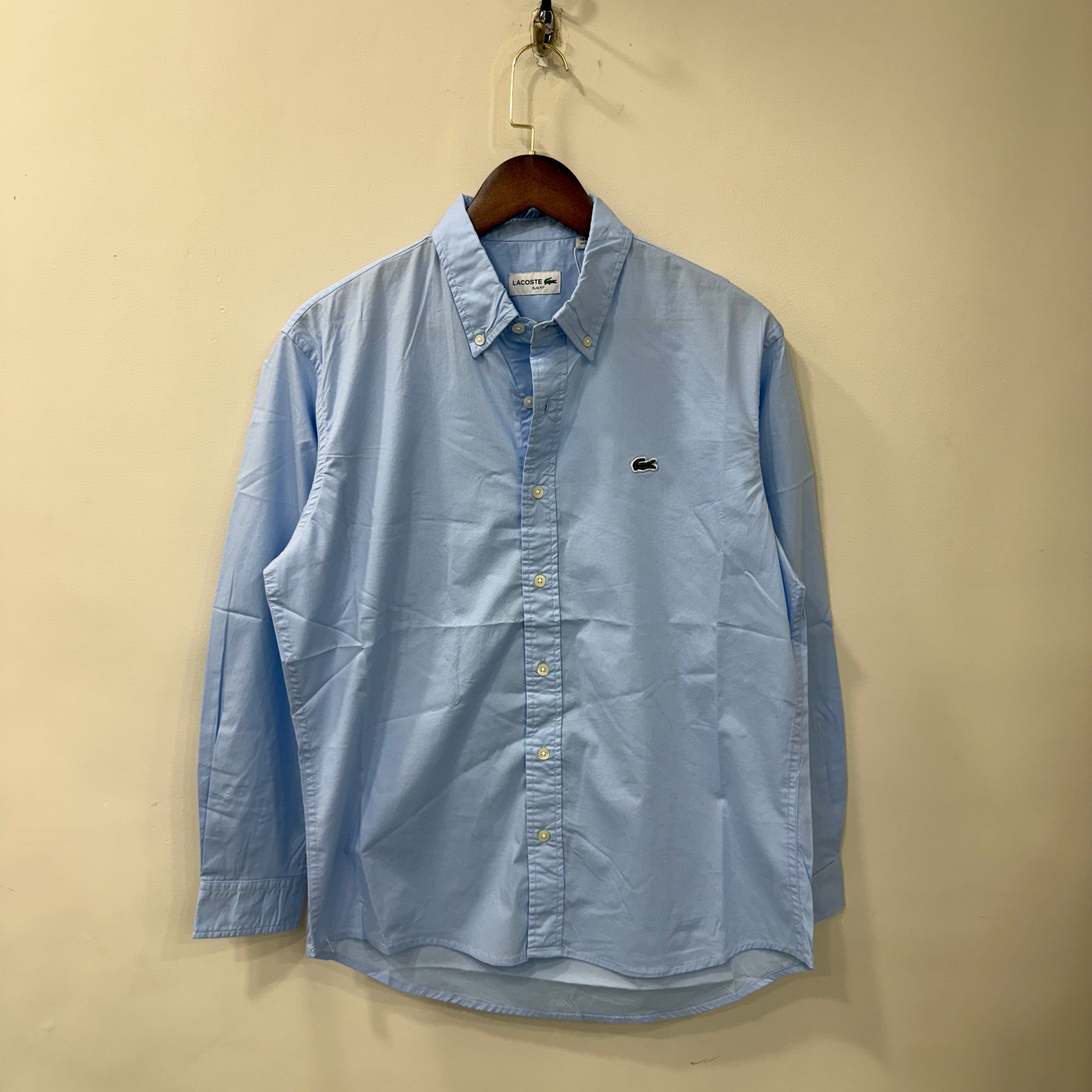 Lacoste blue solid button down shirt