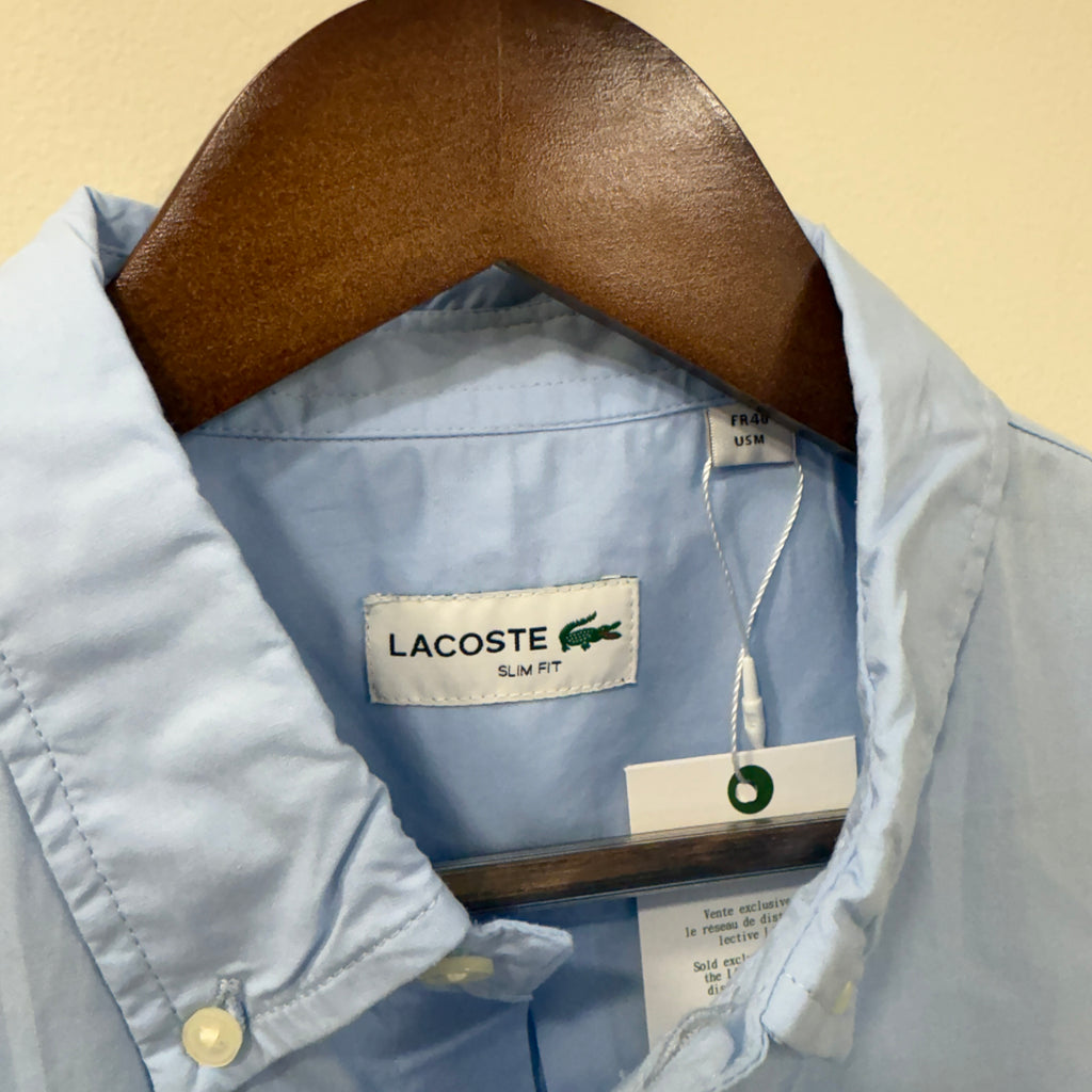 Lacoste blue solid button down shirt