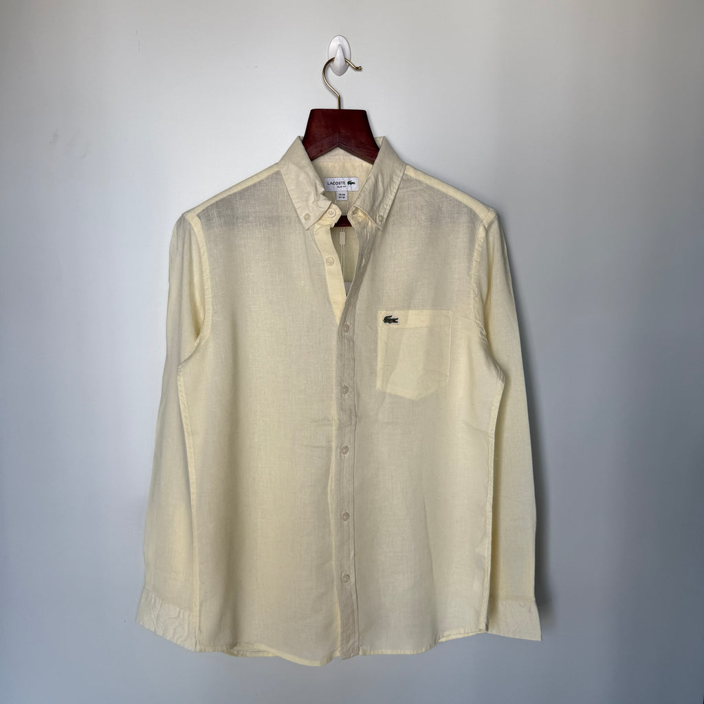 Lacoste yellow 100% linen solid shirt