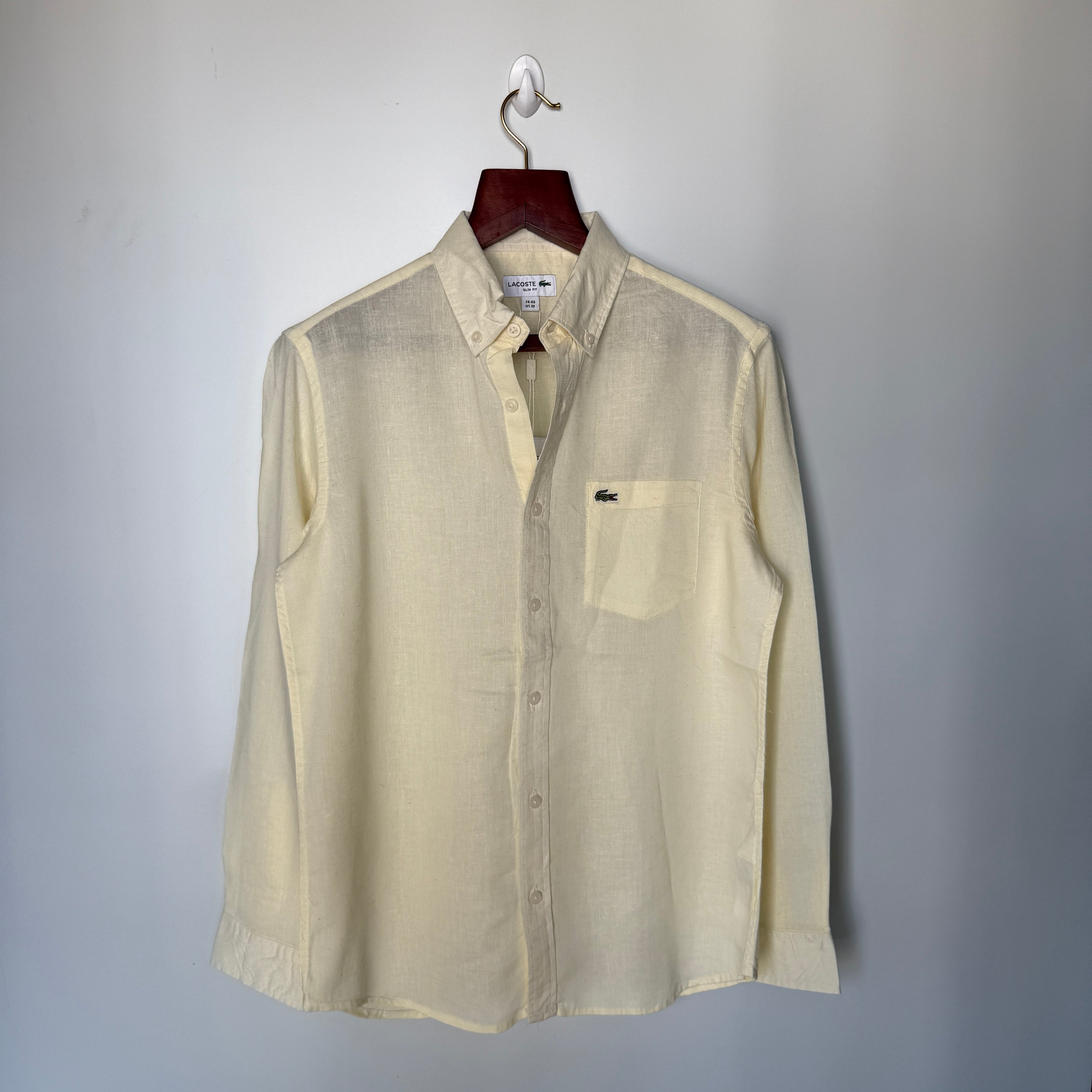 Lacoste yellow 100% linen solid shirt