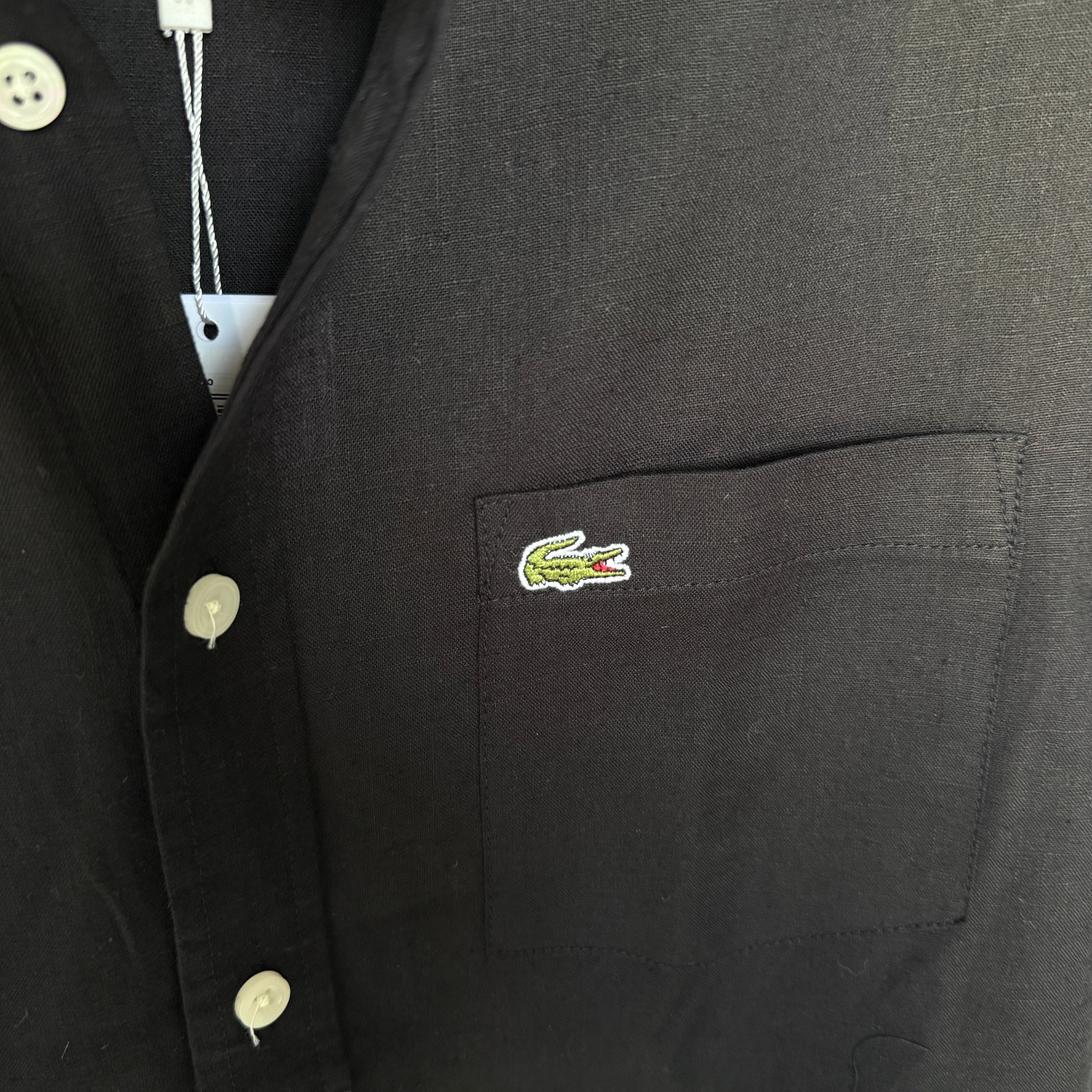 Lacoste 100% black linen solid shirt