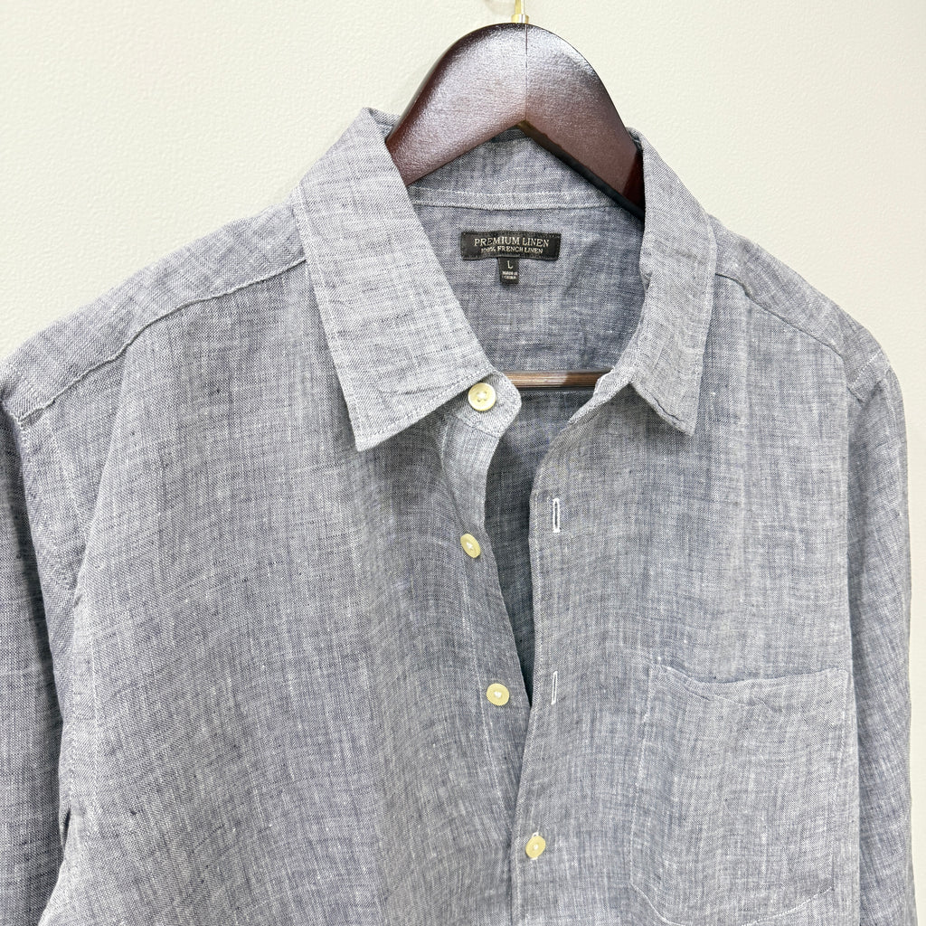 Uniqlo 100% French linen grey solid shirt
