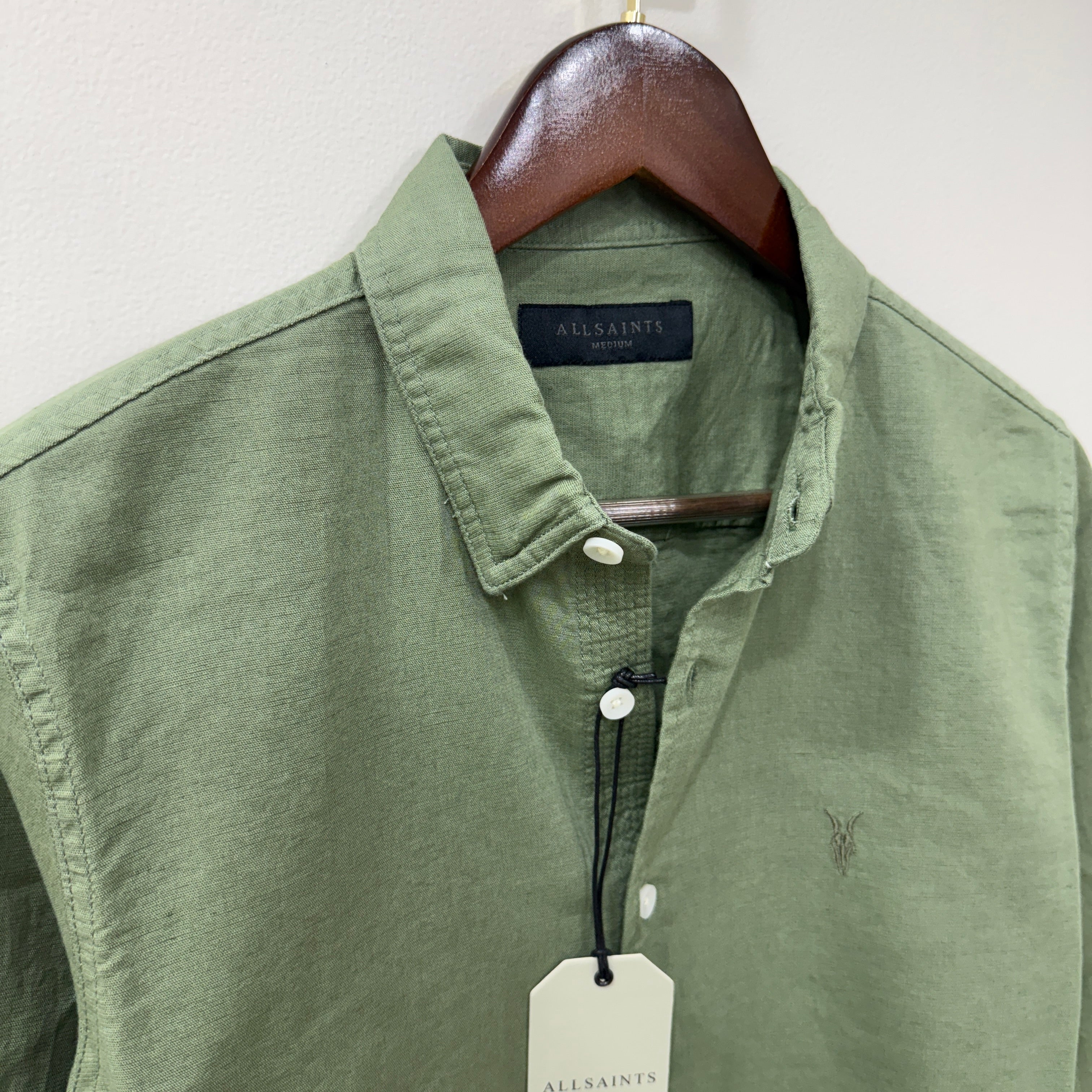 All Saints Fleur green linen blend shirt PG