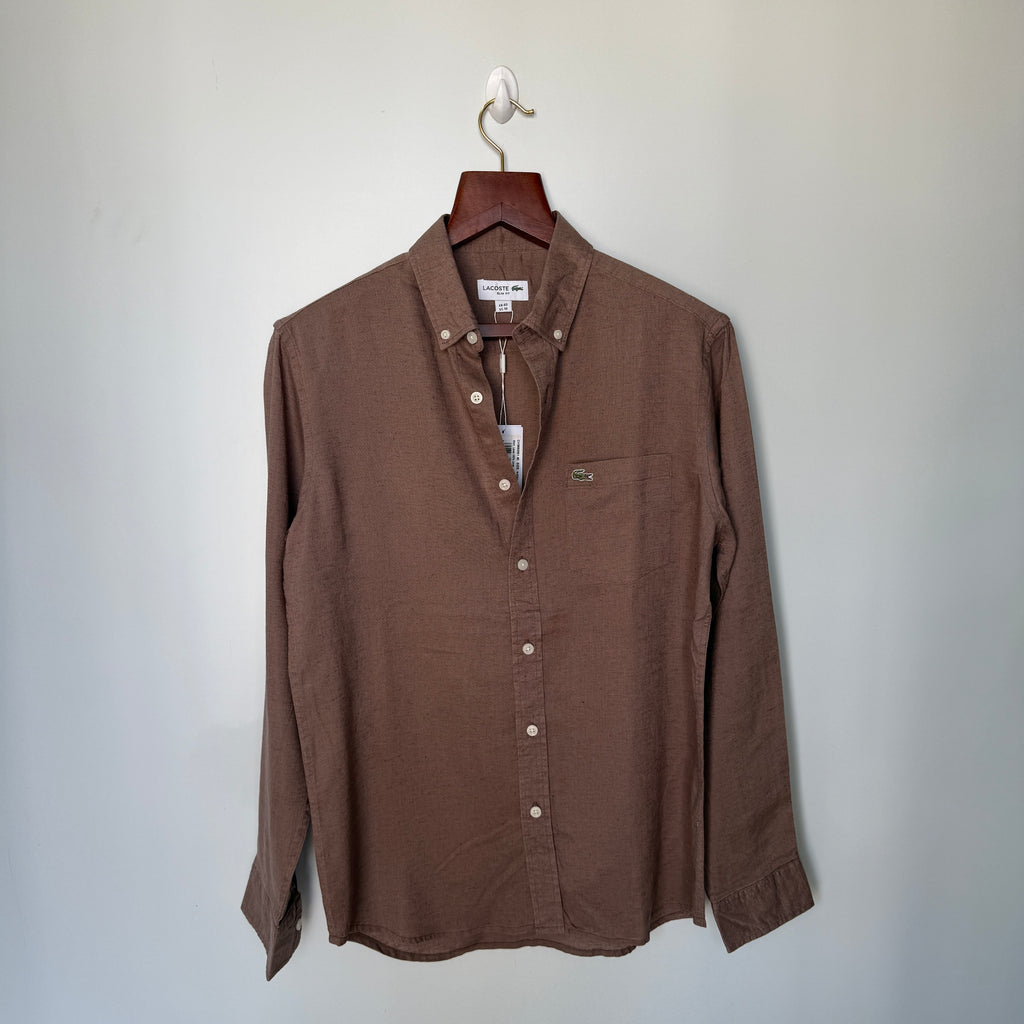 Lacoste light brown 100% linen solid shirt