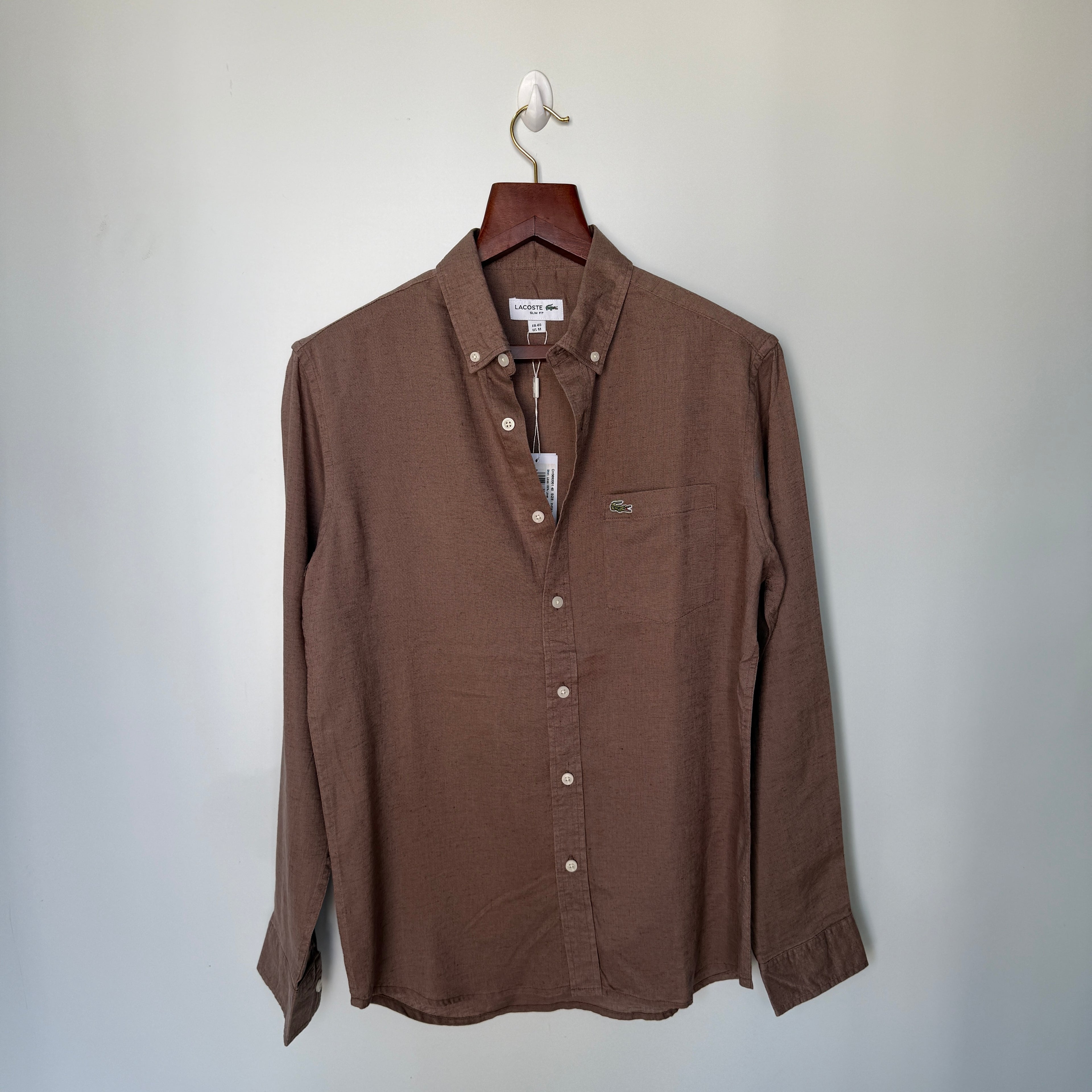 Lacoste light brown 100% linen solid shirt