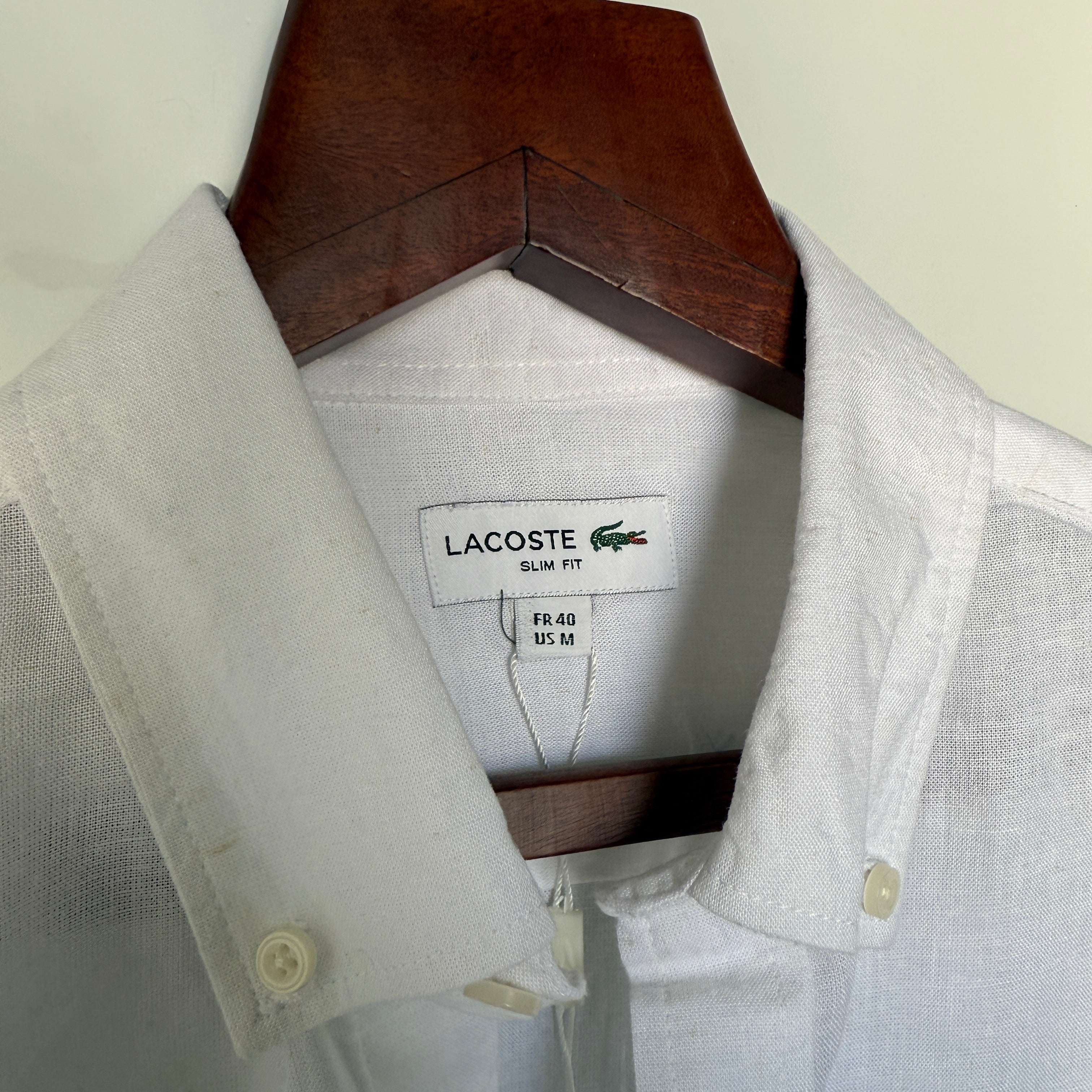 Lacoste 100% white linen solid shirt