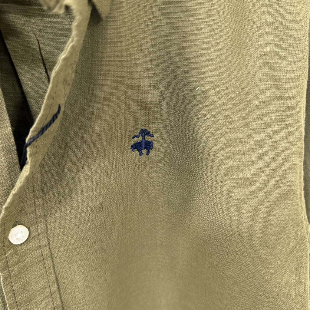 Brooks Brothers light olive green button down solid shirt with logo