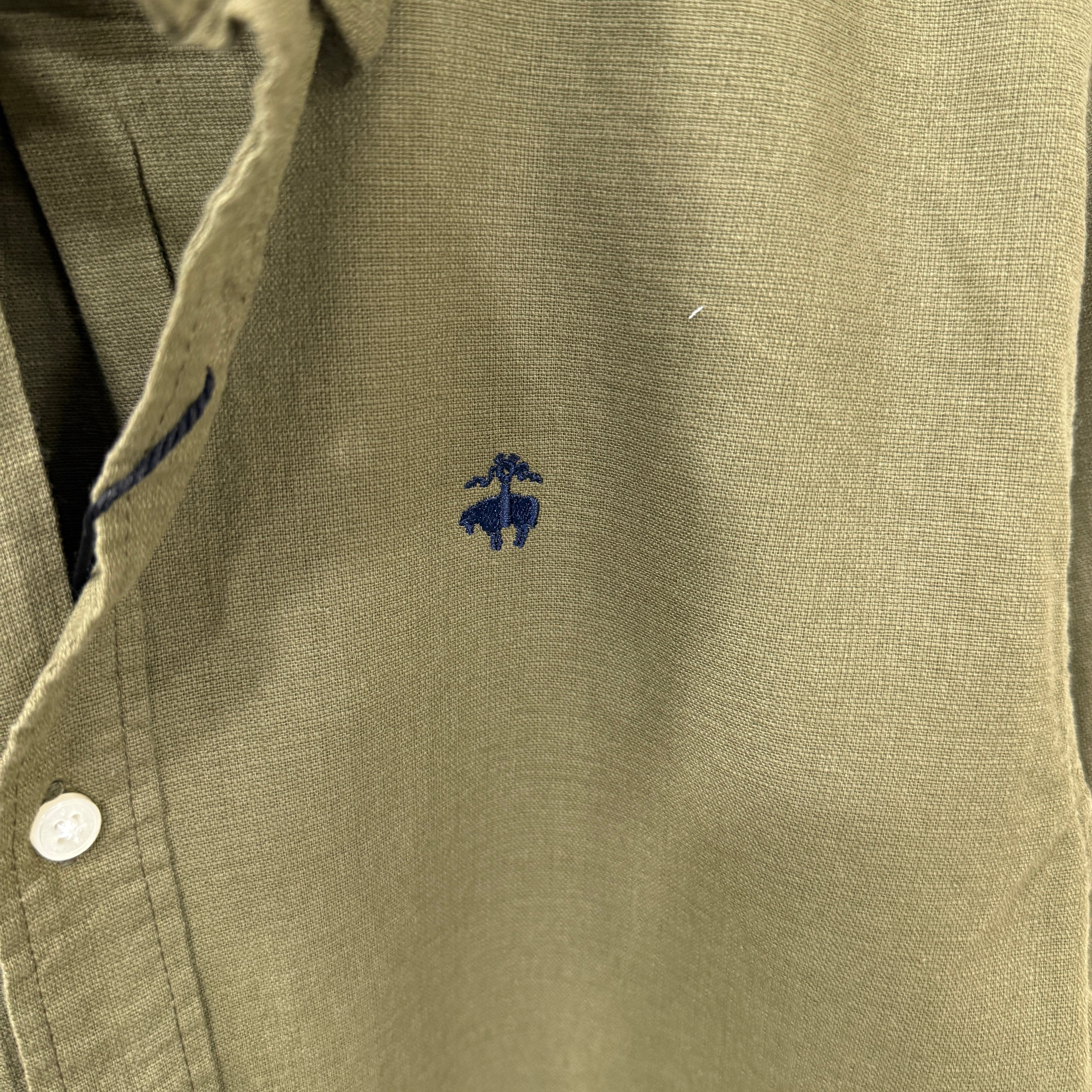 Brooks Brothers light olive green button down solid shirt with logo