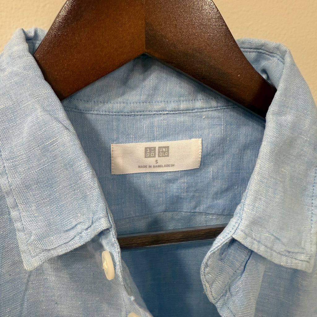Uniqlo 100% linen powder blue shirt