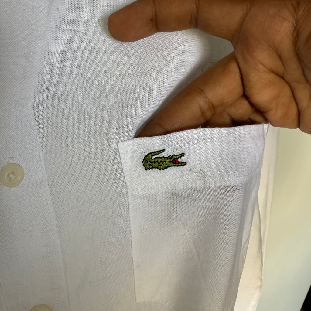 Lacoste 100% white linen solid shirt