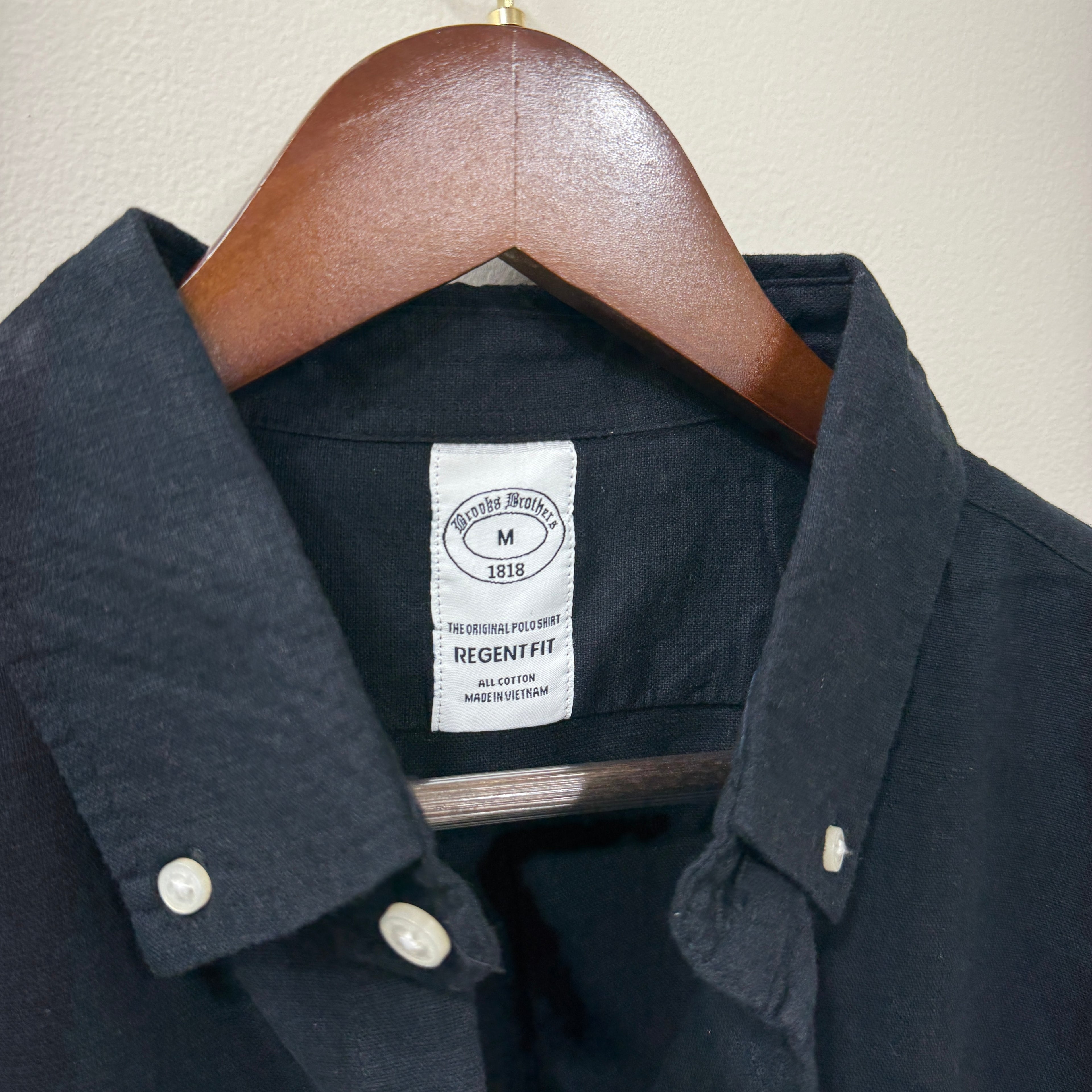 Brooks Brothers button down black solid shirt with logo