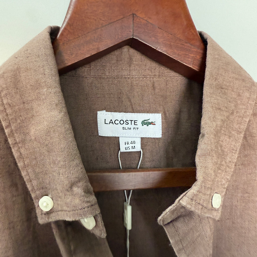Lacoste light brown 100% linen solid shirt