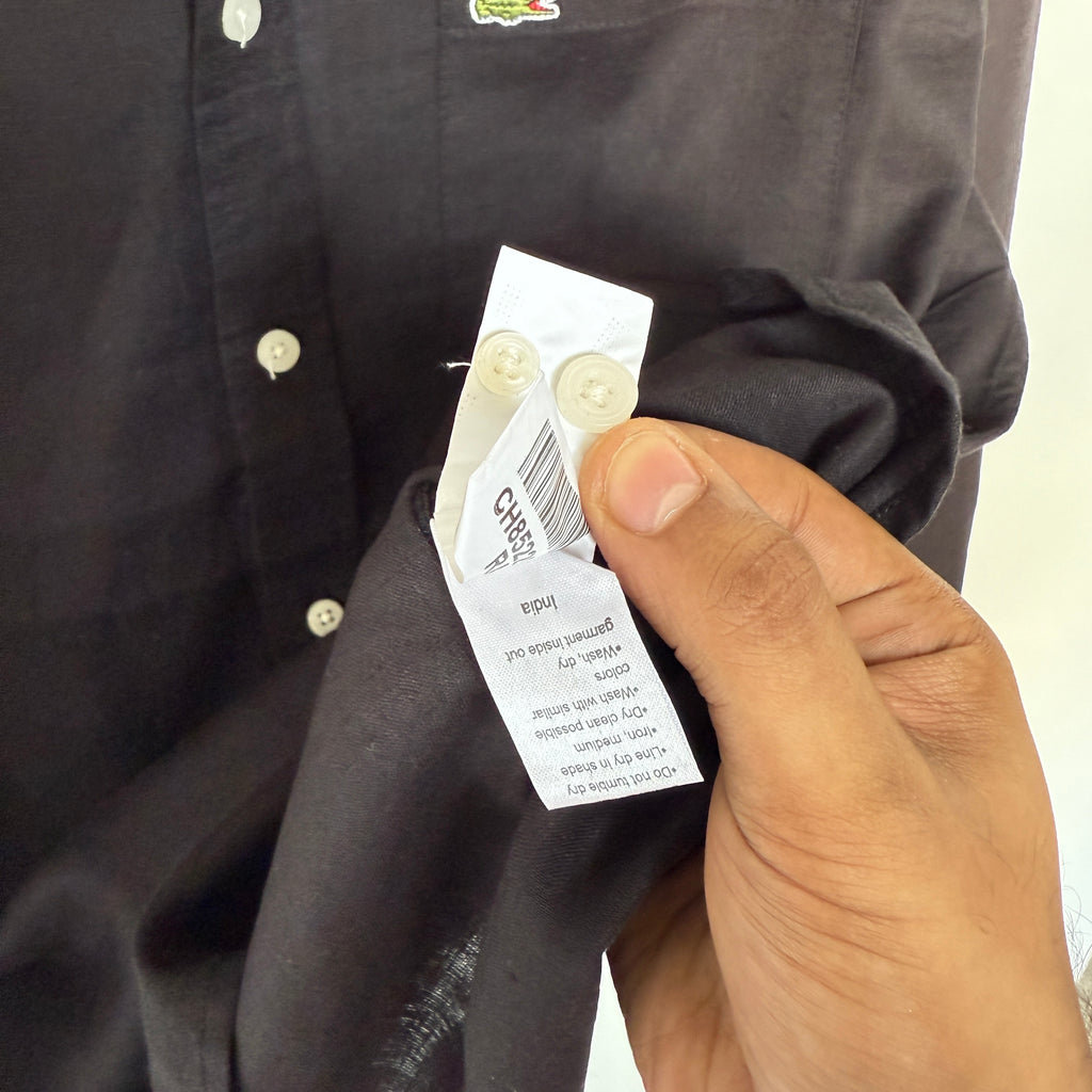 Lacoste 100% black linen solid shirt