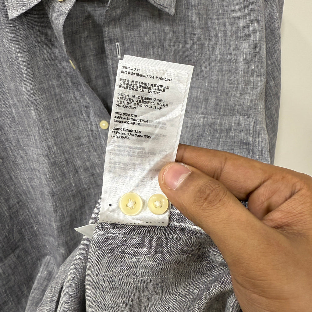Uniqlo 100% French linen grey solid shirt