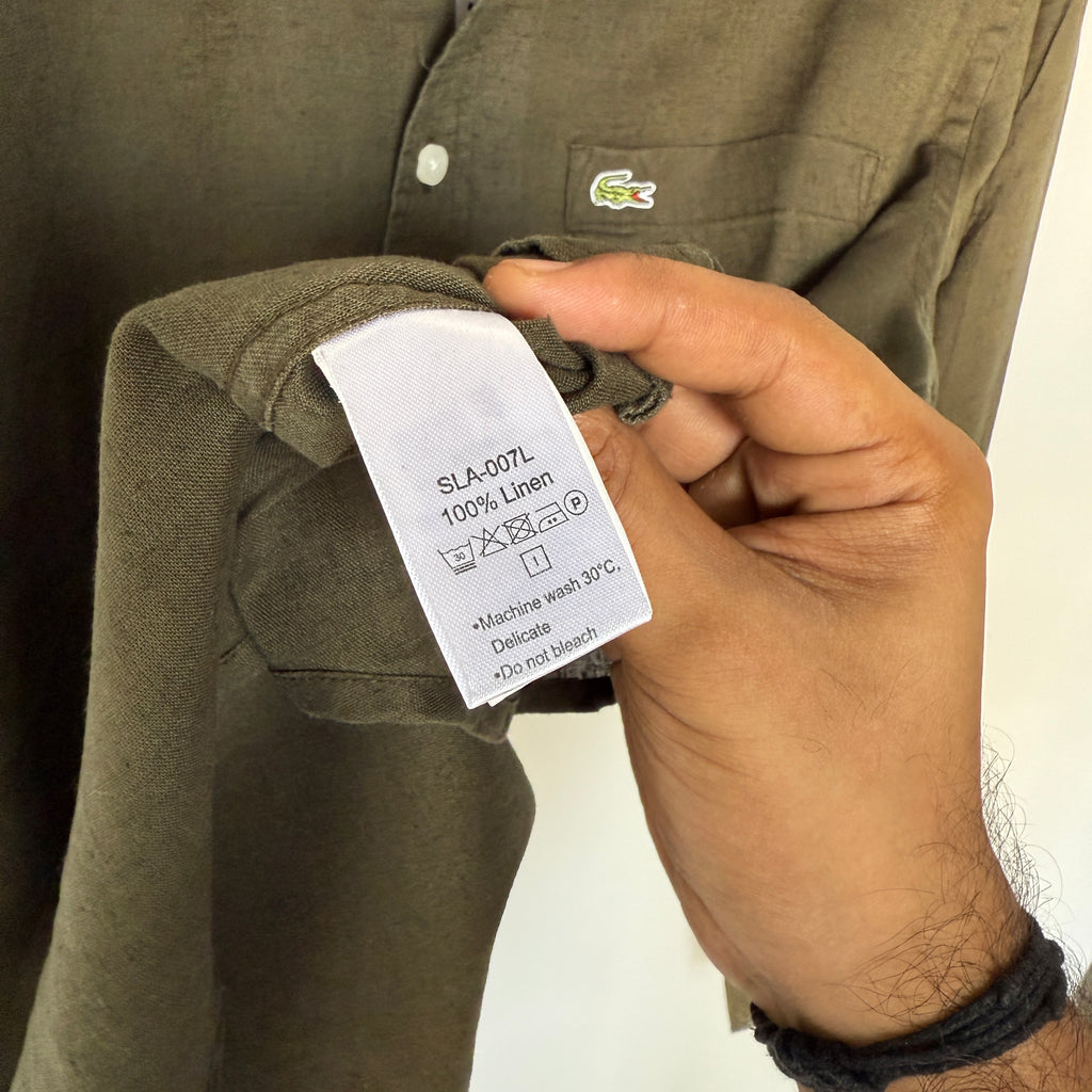 Lacoste 100% linen Olive Green solid shirt