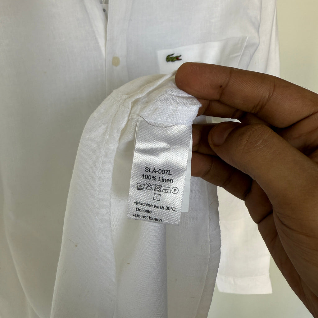 Lacoste 100% white linen solid shirt