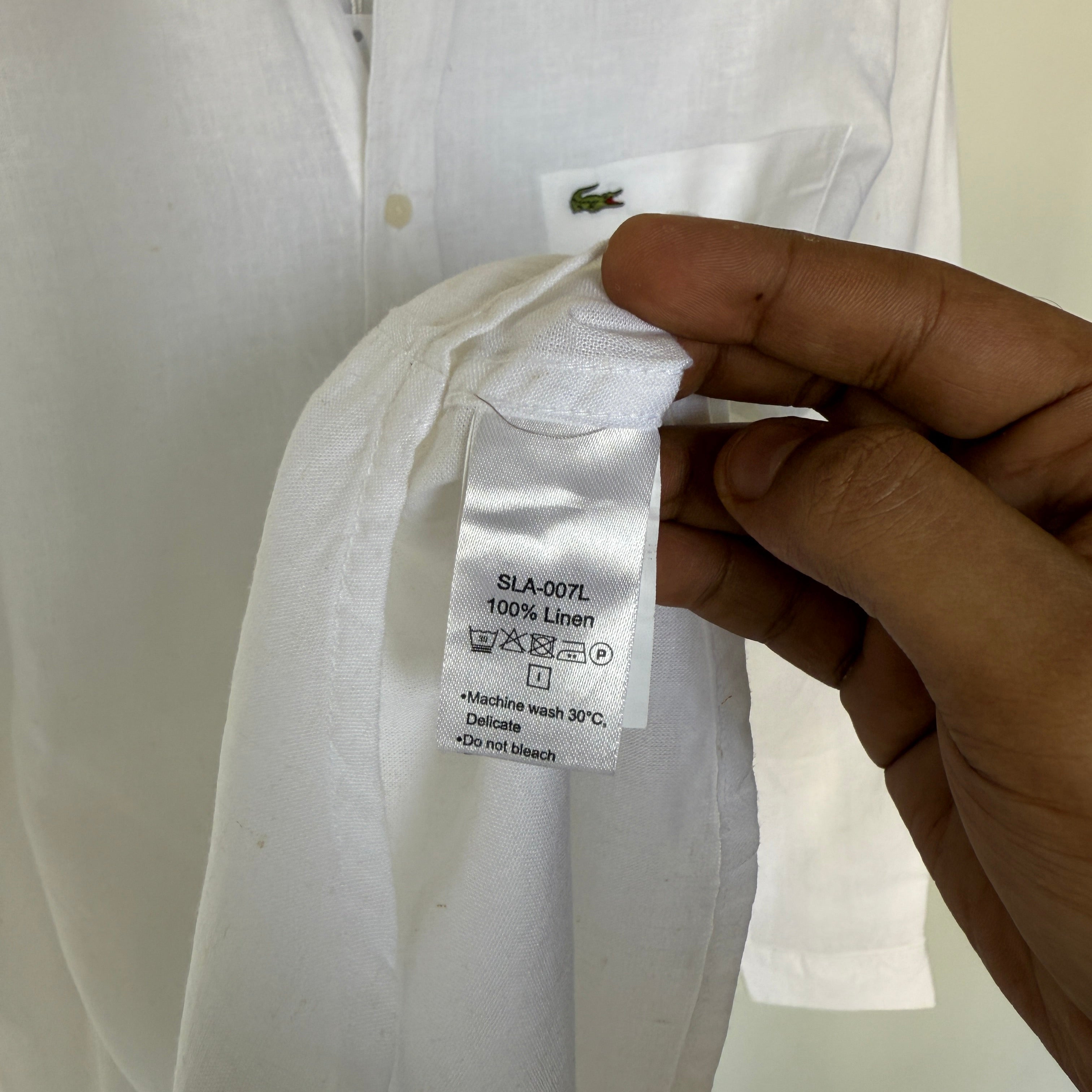 Lacoste 100% white linen solid shirt