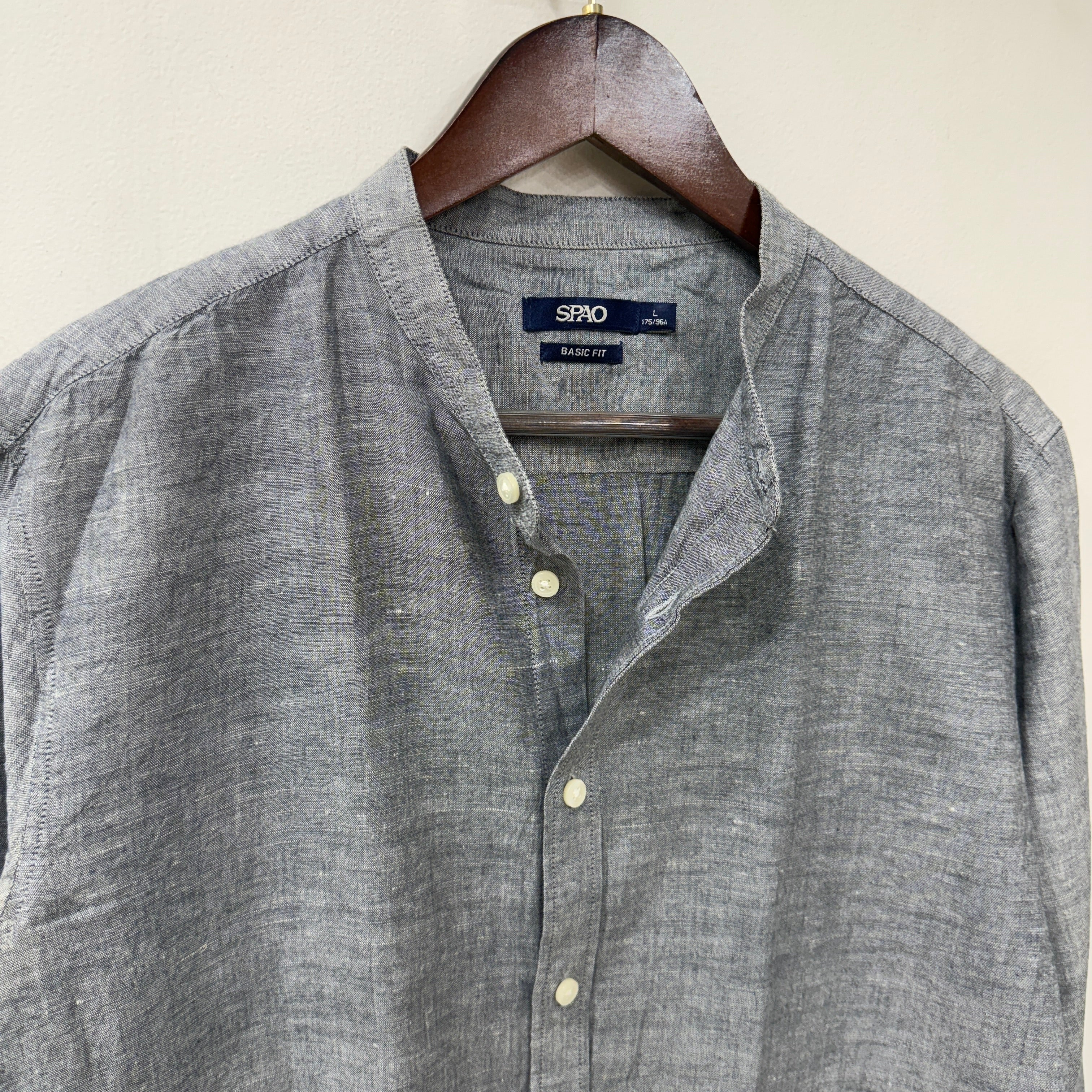 Spao Grey mandarin collar linen shirt