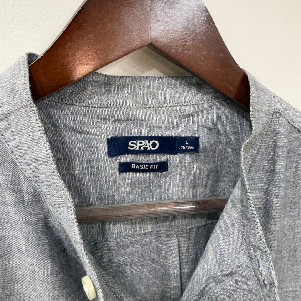 Spao Grey mandarin collar linen shirt