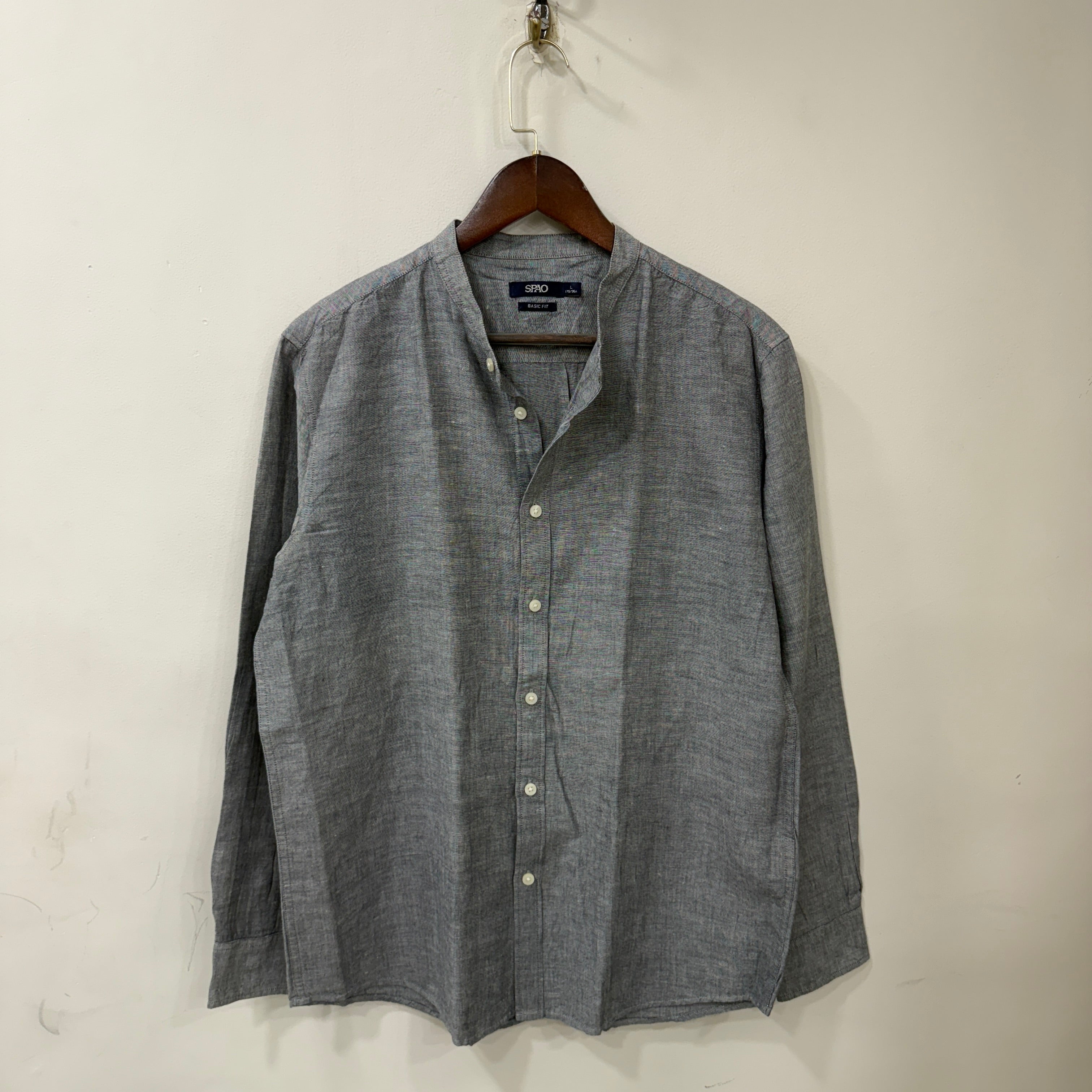 Spao Grey mandarin collar linen shirt