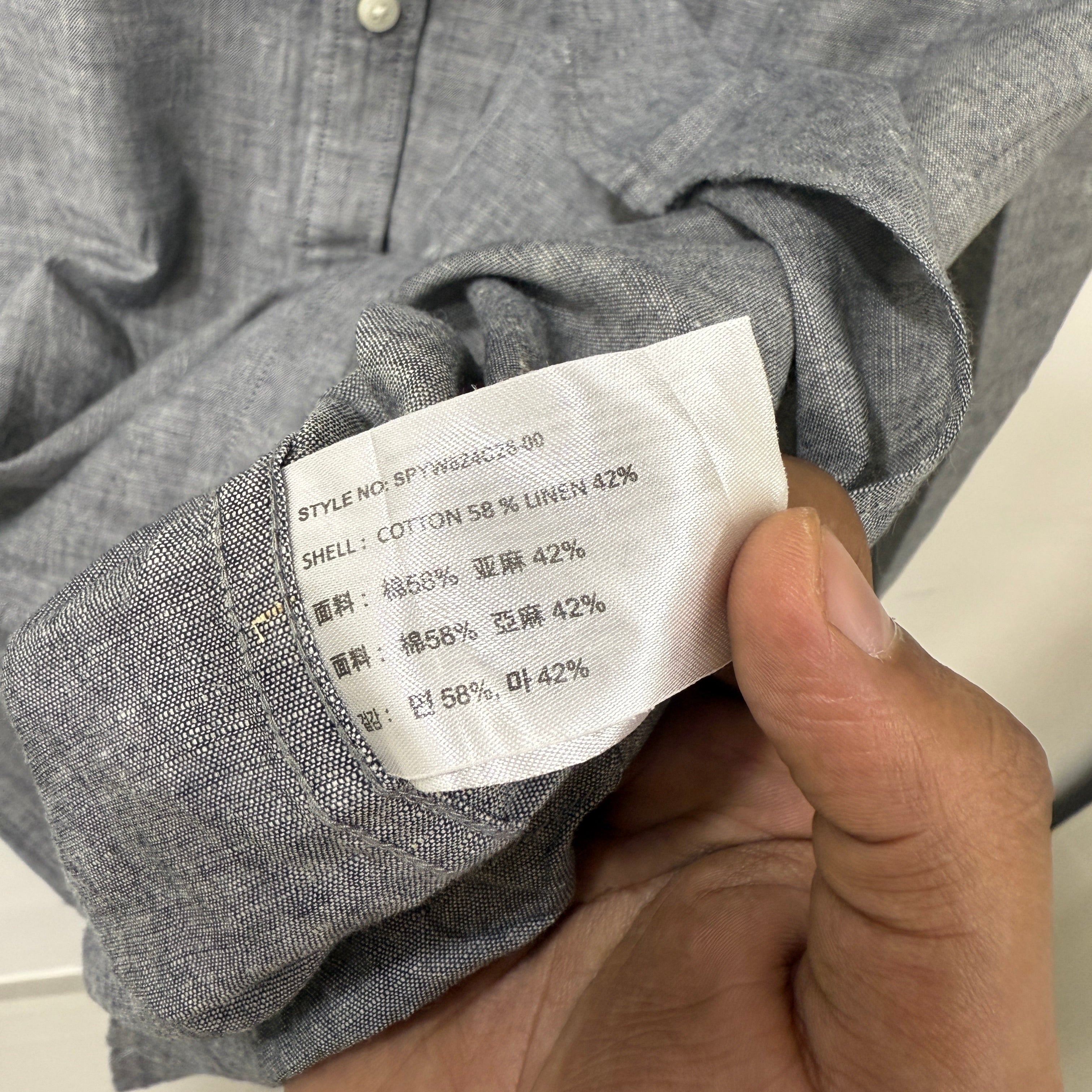 Spao Grey mandarin collar linen shirt