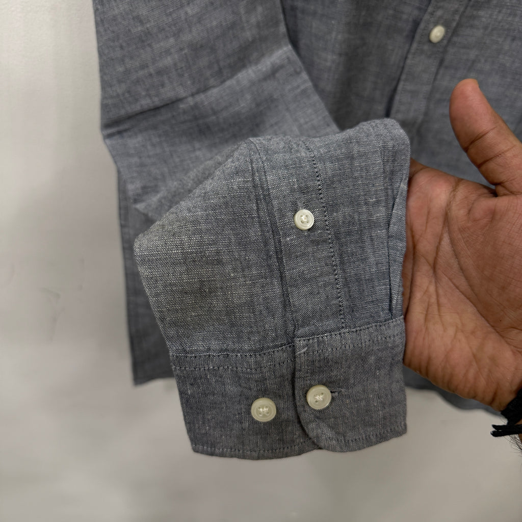 Spao Grey mandarin collar linen shirt
