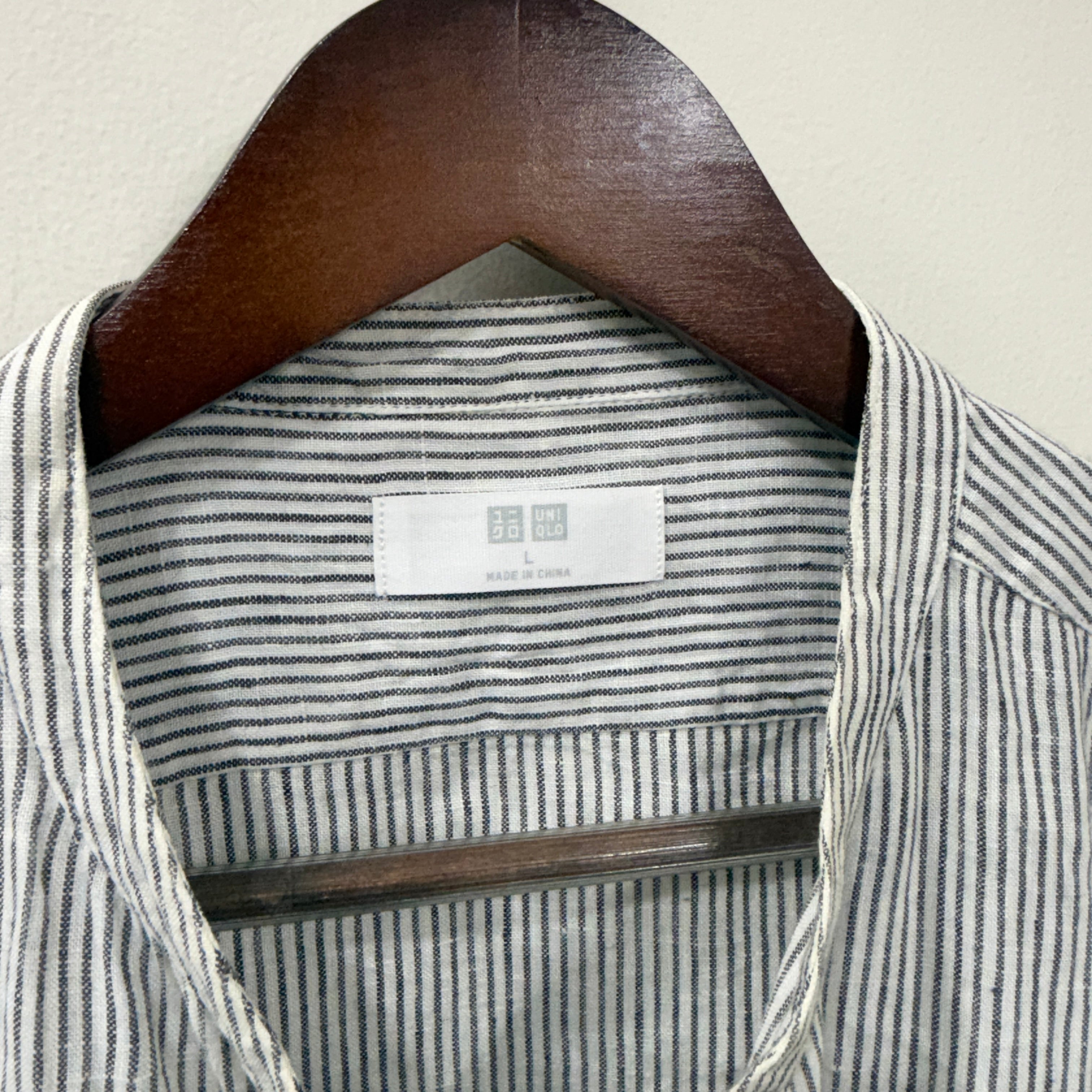 Uniqlo linen mandarin collar stripes shirt