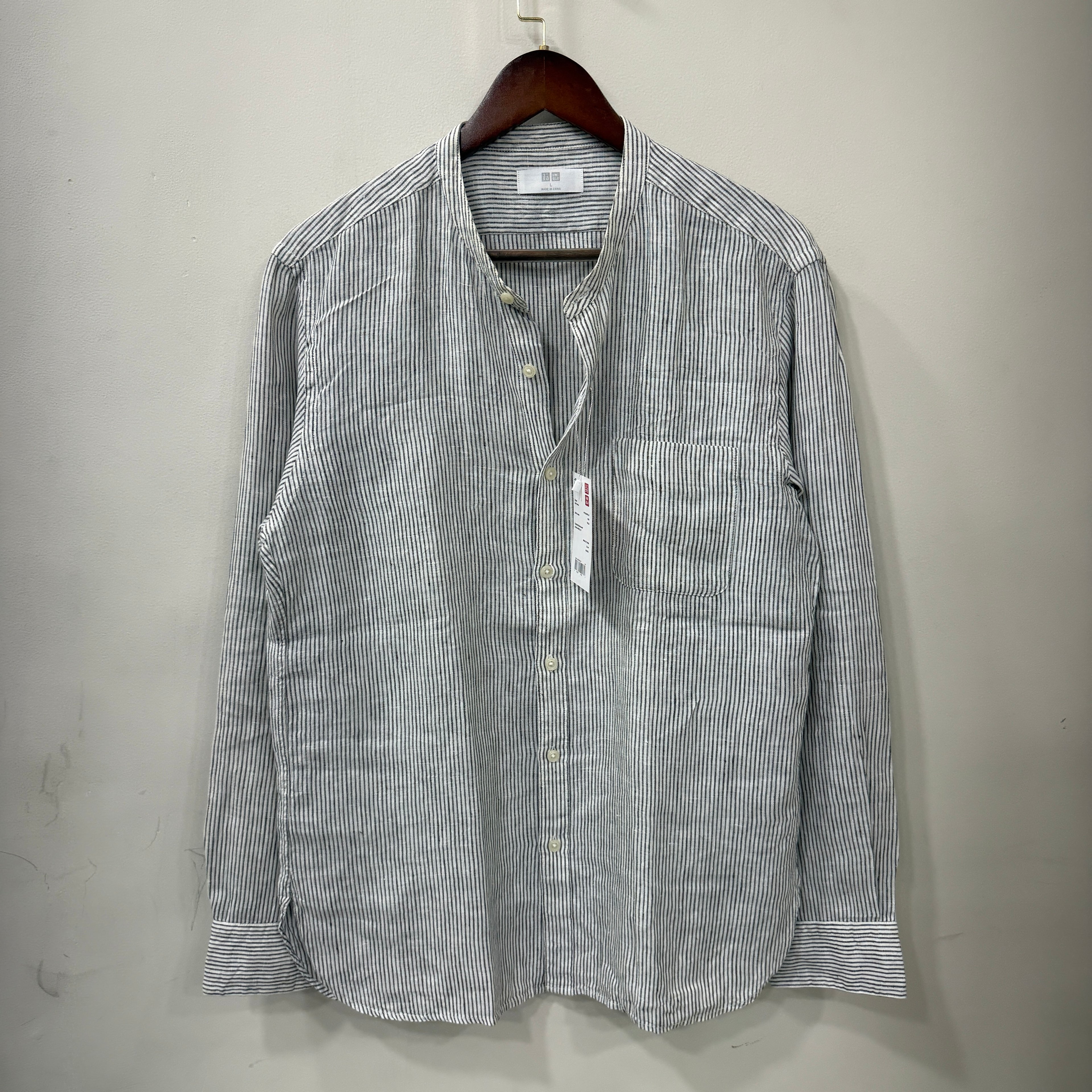 Uniqlo linen mandarin collar stripes shirt