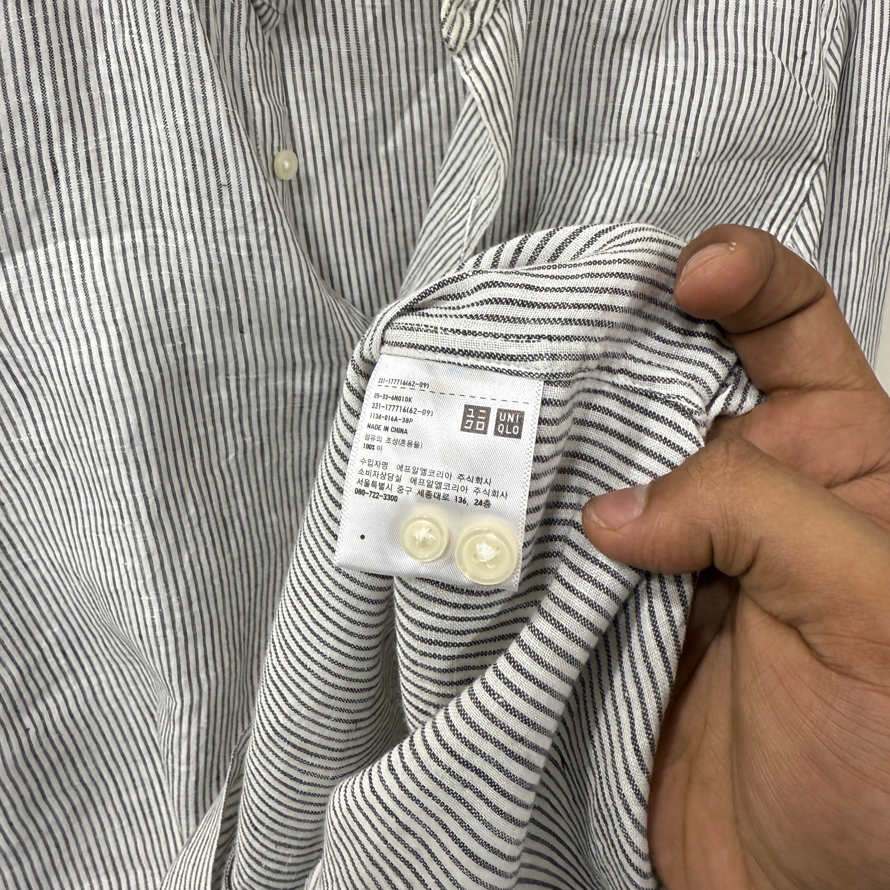 Uniqlo linen mandarin collar stripes shirt