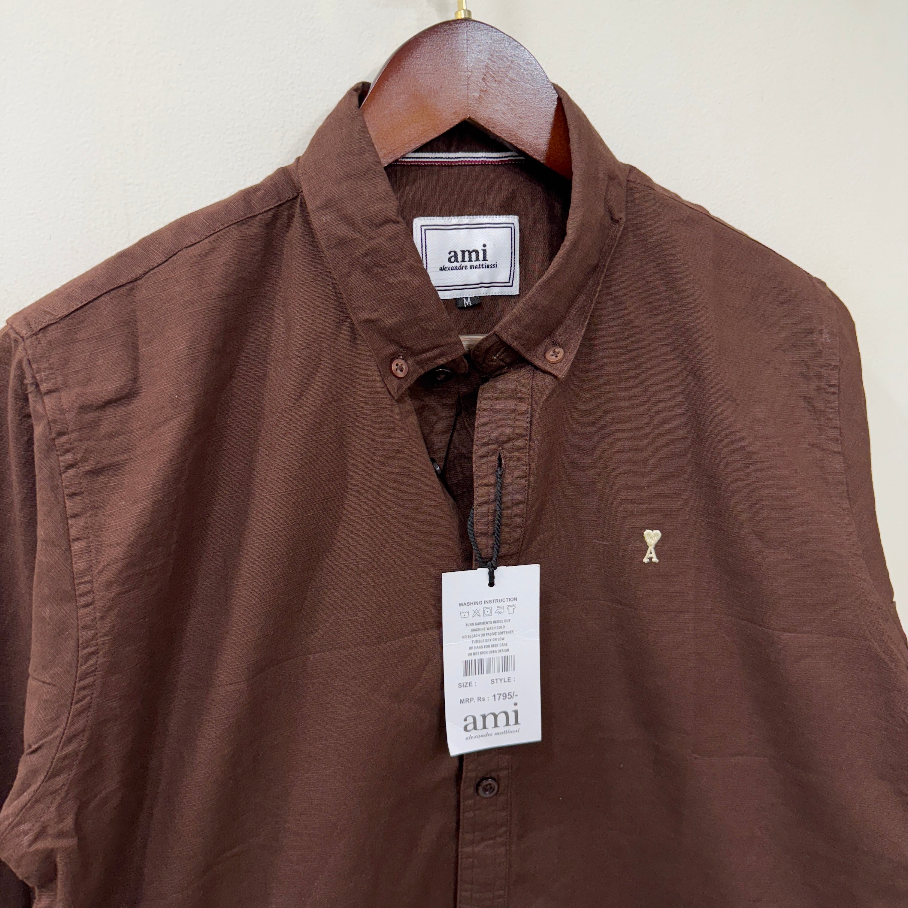 Ami dark brown solid shirt