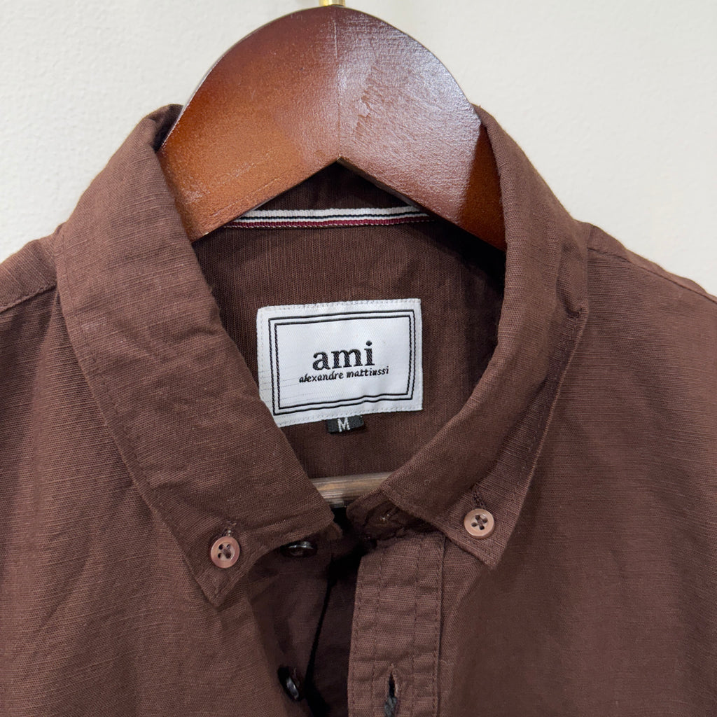 Ami dark brown solid shirt