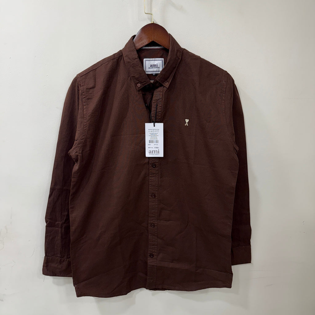 Ami dark brown solid shirt