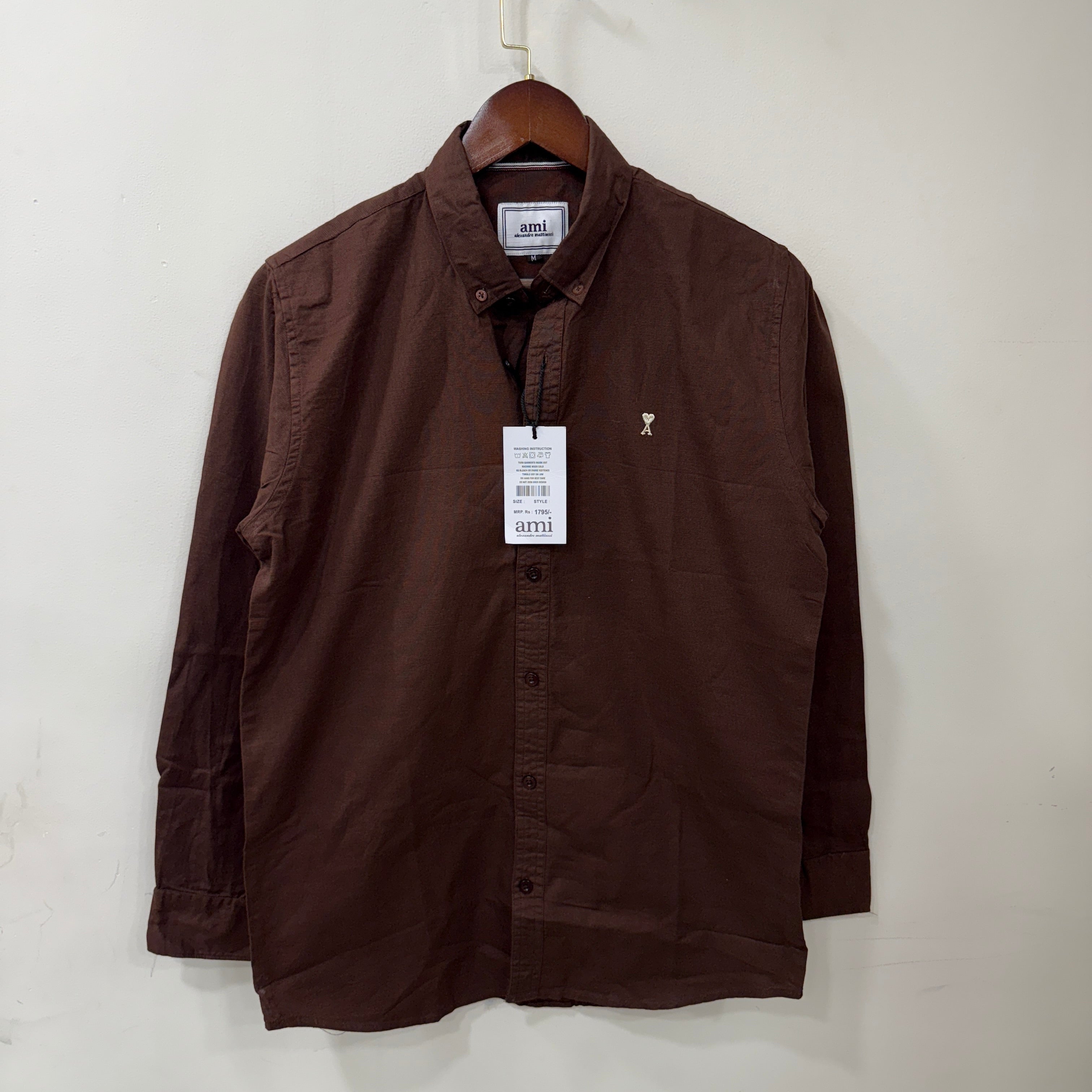 Ami dark brown solid shirt