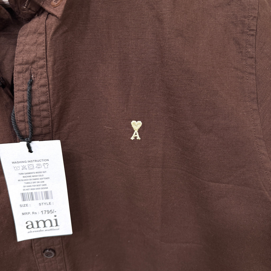 Ami dark brown solid shirt
