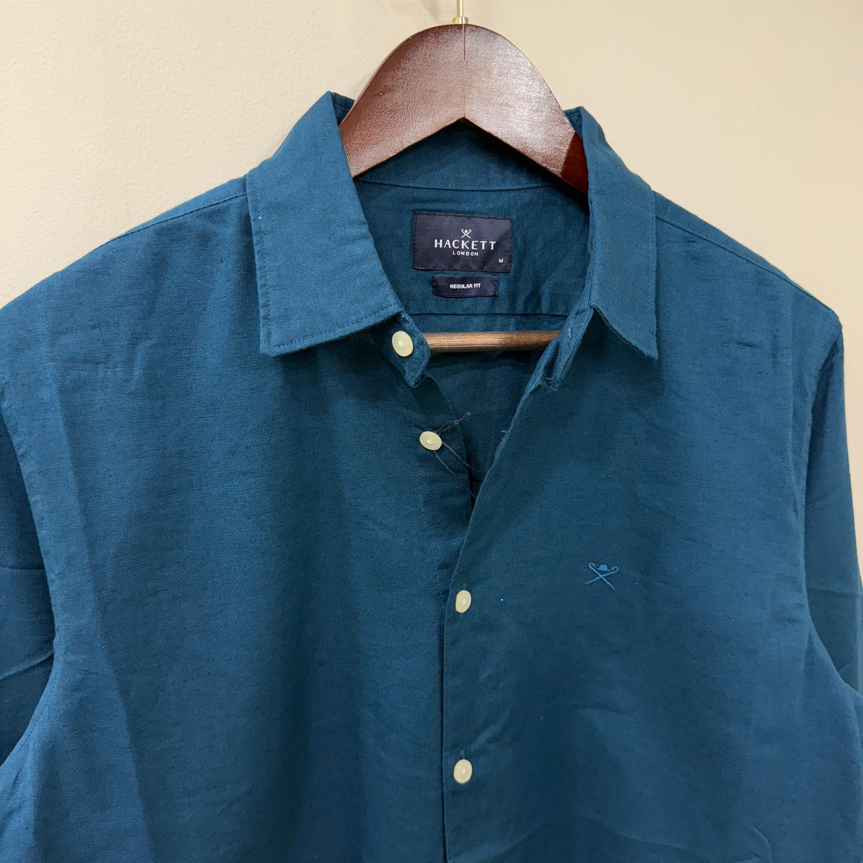 Hackett london teal blue linen shirt