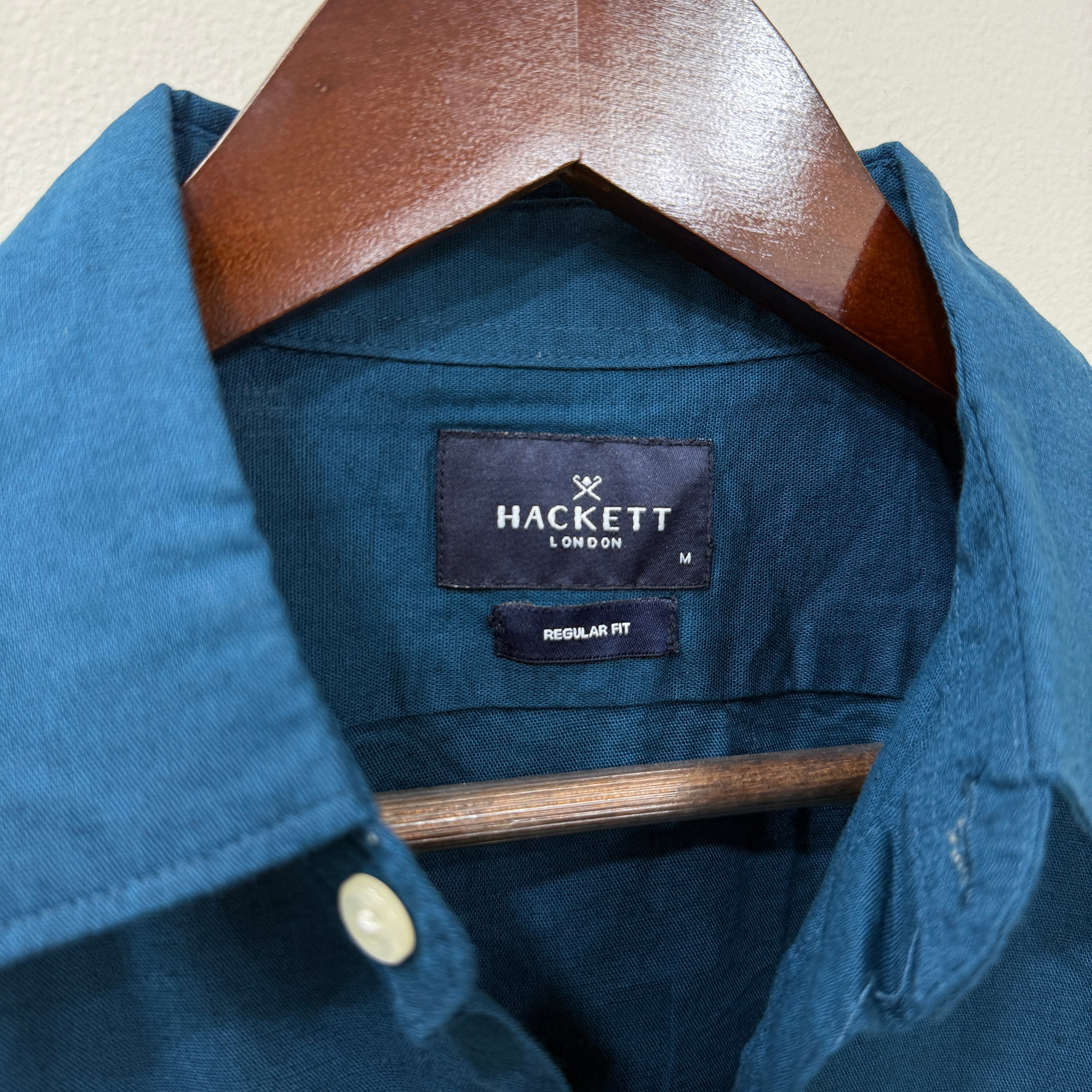 Hackett london teal blue linen shirt