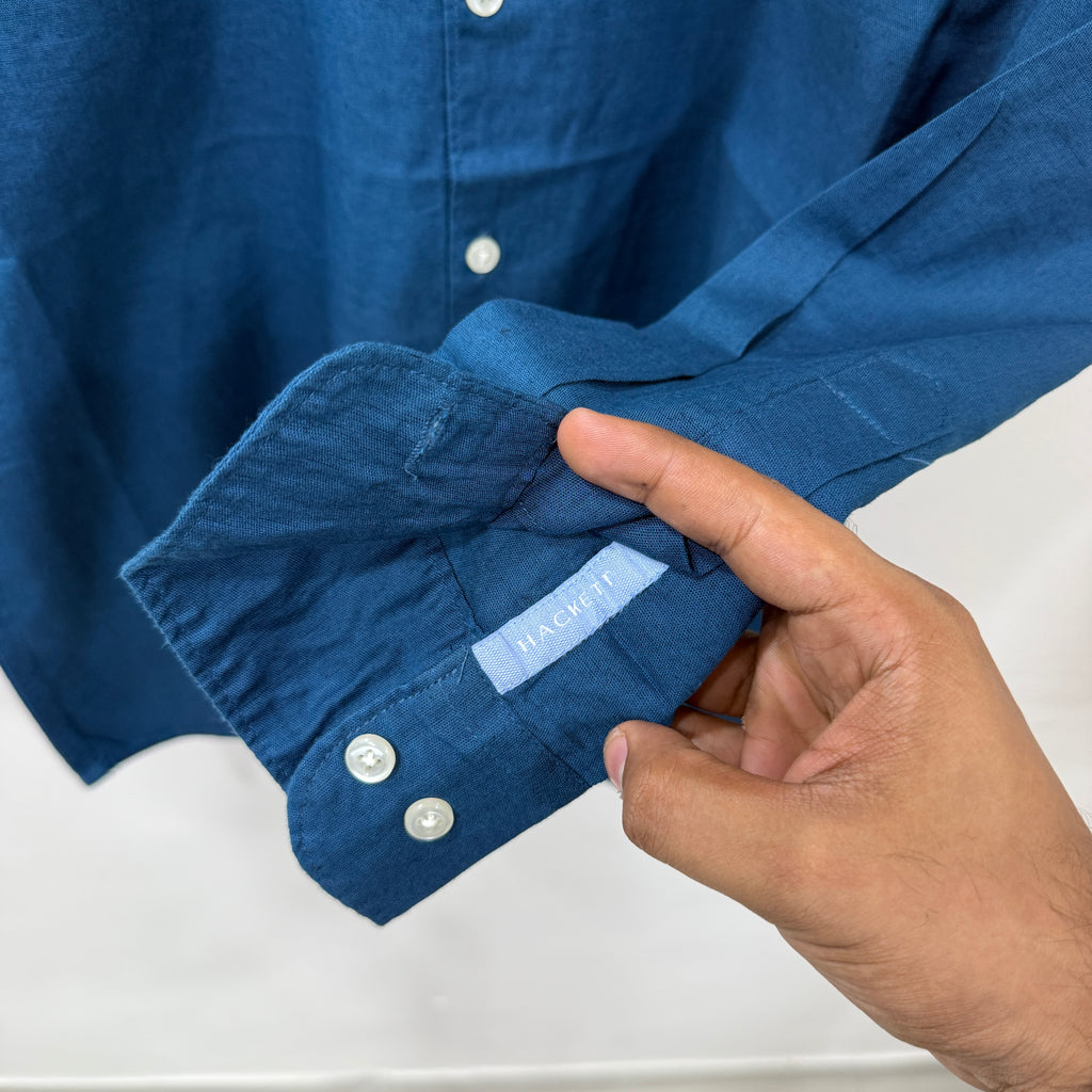 Hackett london teal blue linen shirt