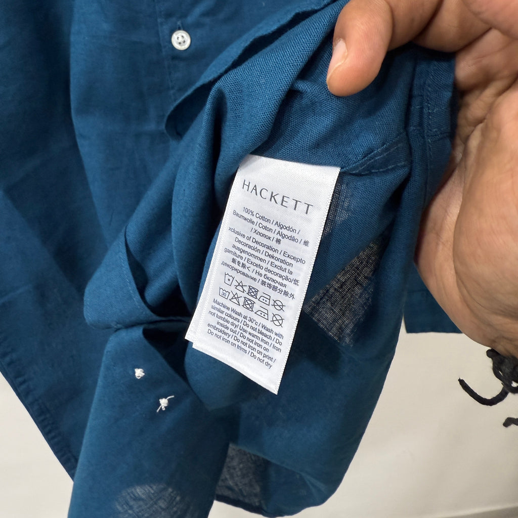 Hackett london teal blue linen shirt