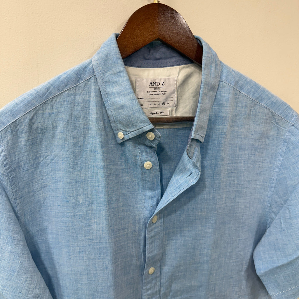 And Z blue linen half sleeve shirt