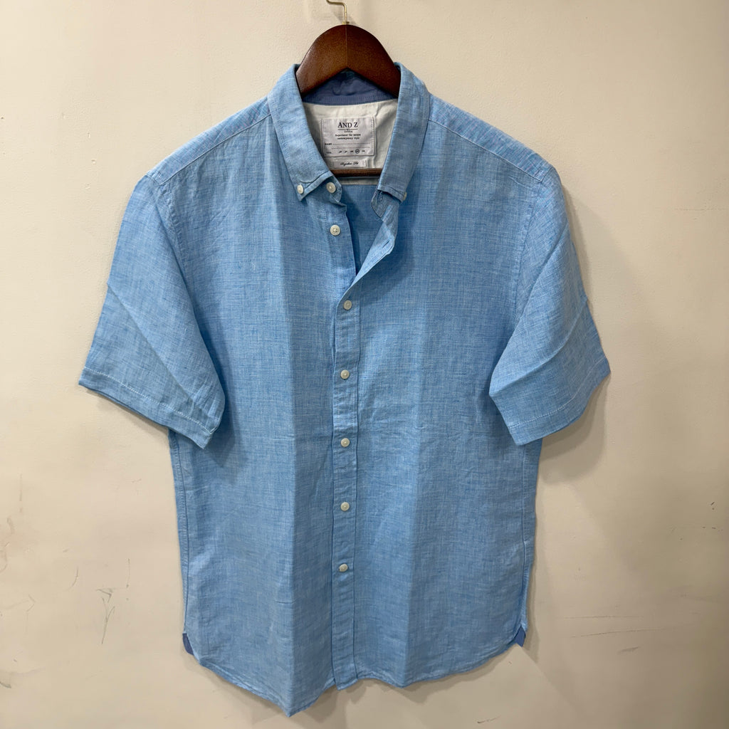 And Z blue linen half sleeve shirt