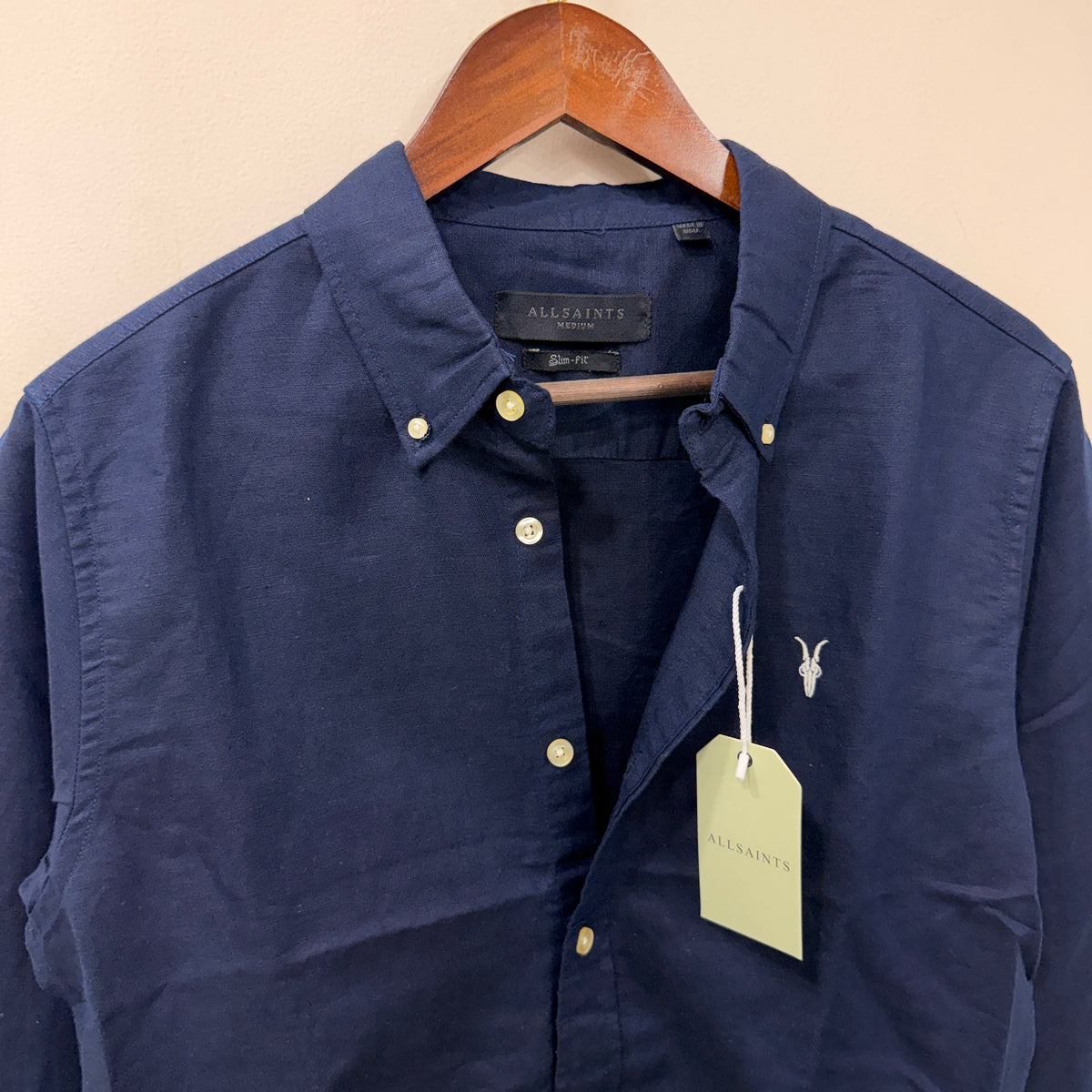 All Saints navy blue linen shirt