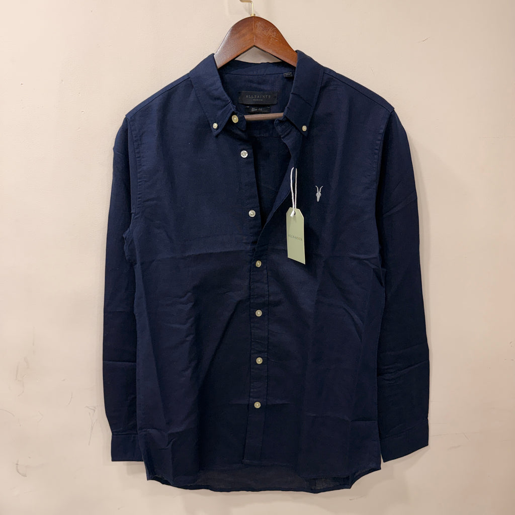 All Saints navy blue linen shirt