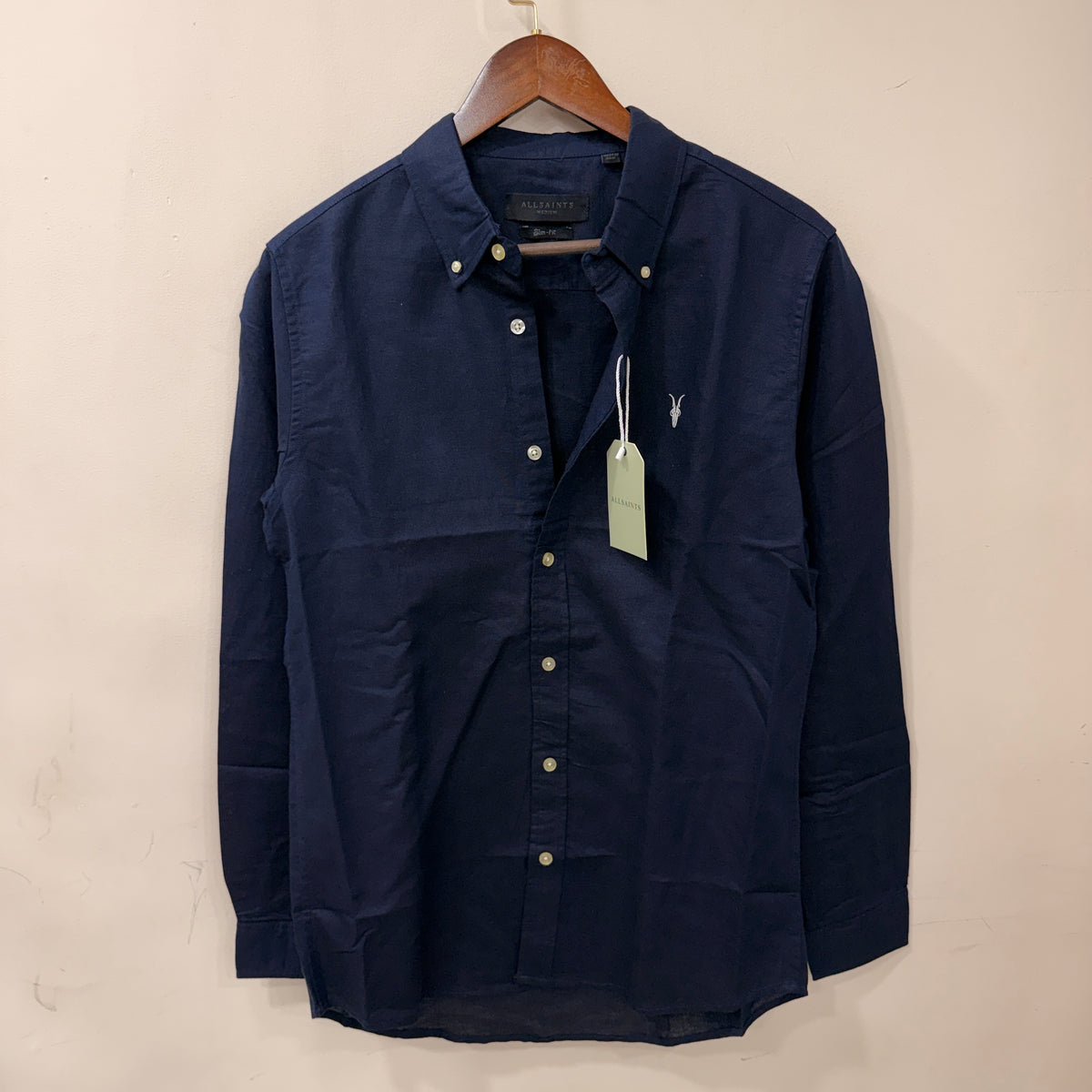 All Saints navy blue linen shirt