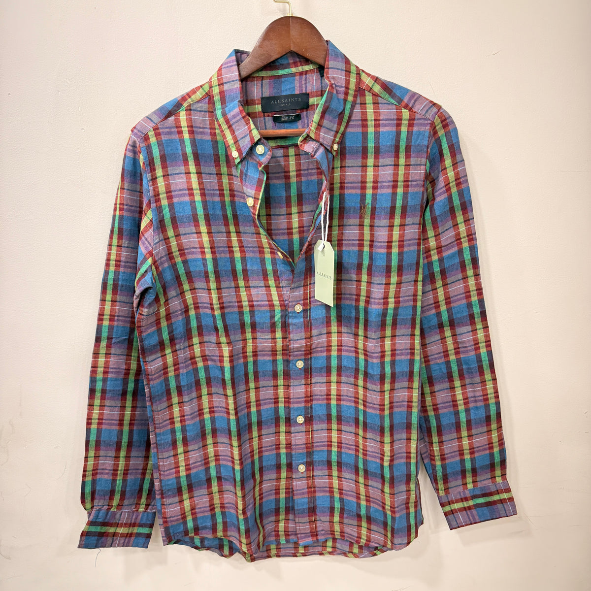 All Saints checkered linen shirt