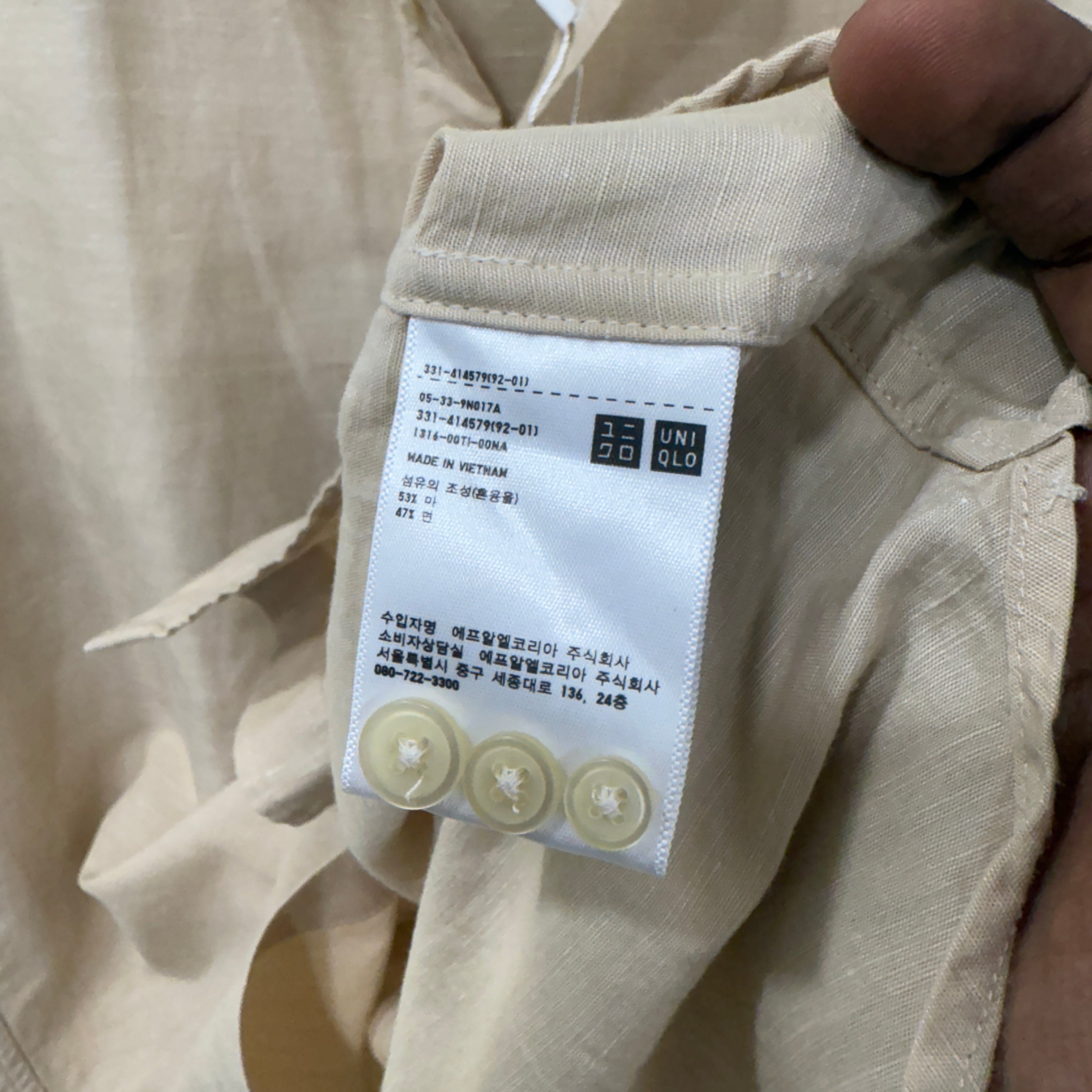 Uniqlo chinese collar linen shirt