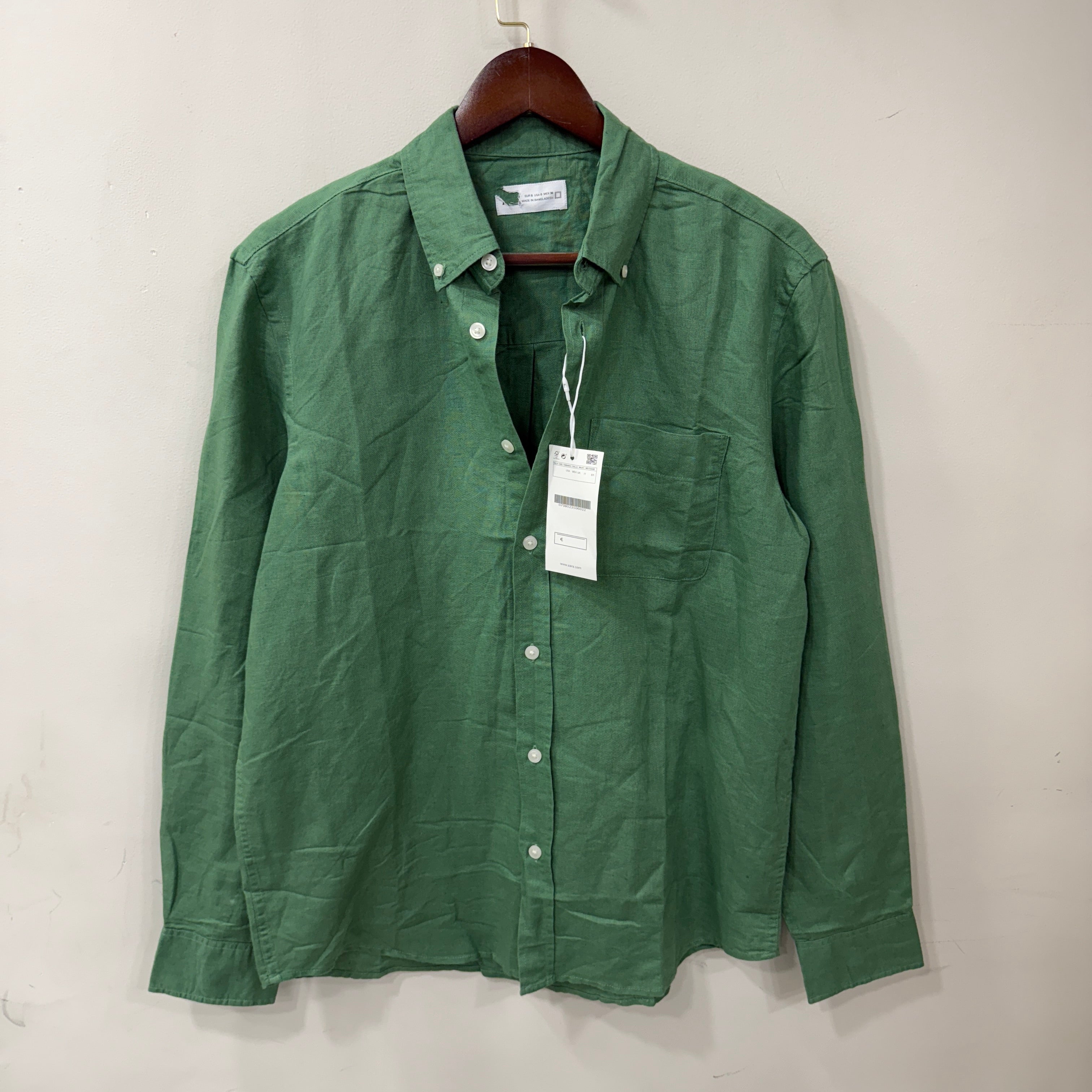 Zara green solid linen shirt