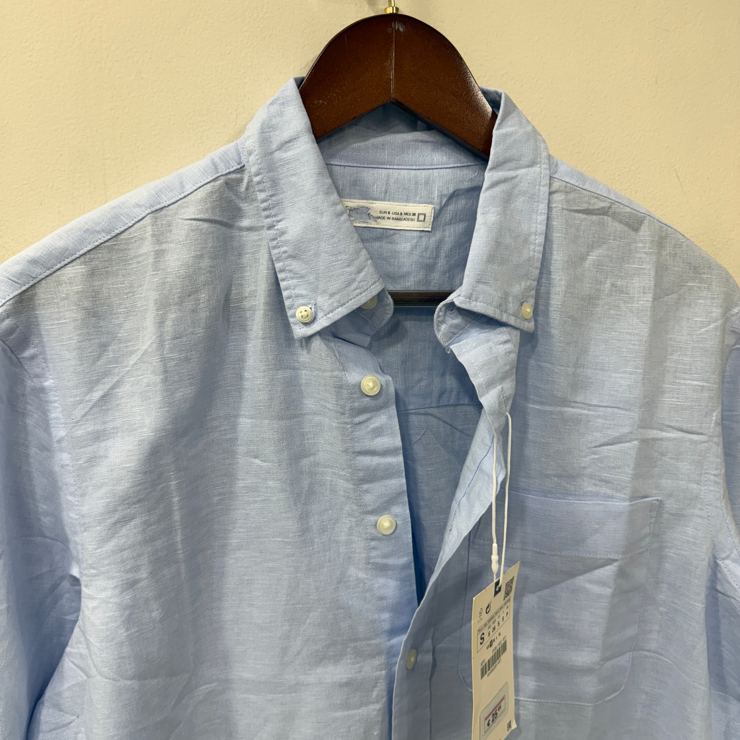Zara sky blue solid linen shirt