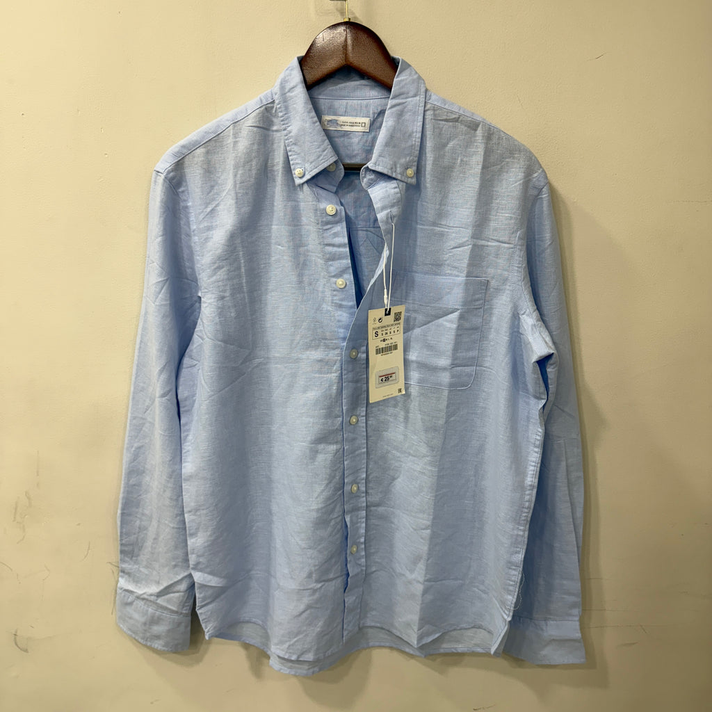 Zara sky blue solid linen shirt