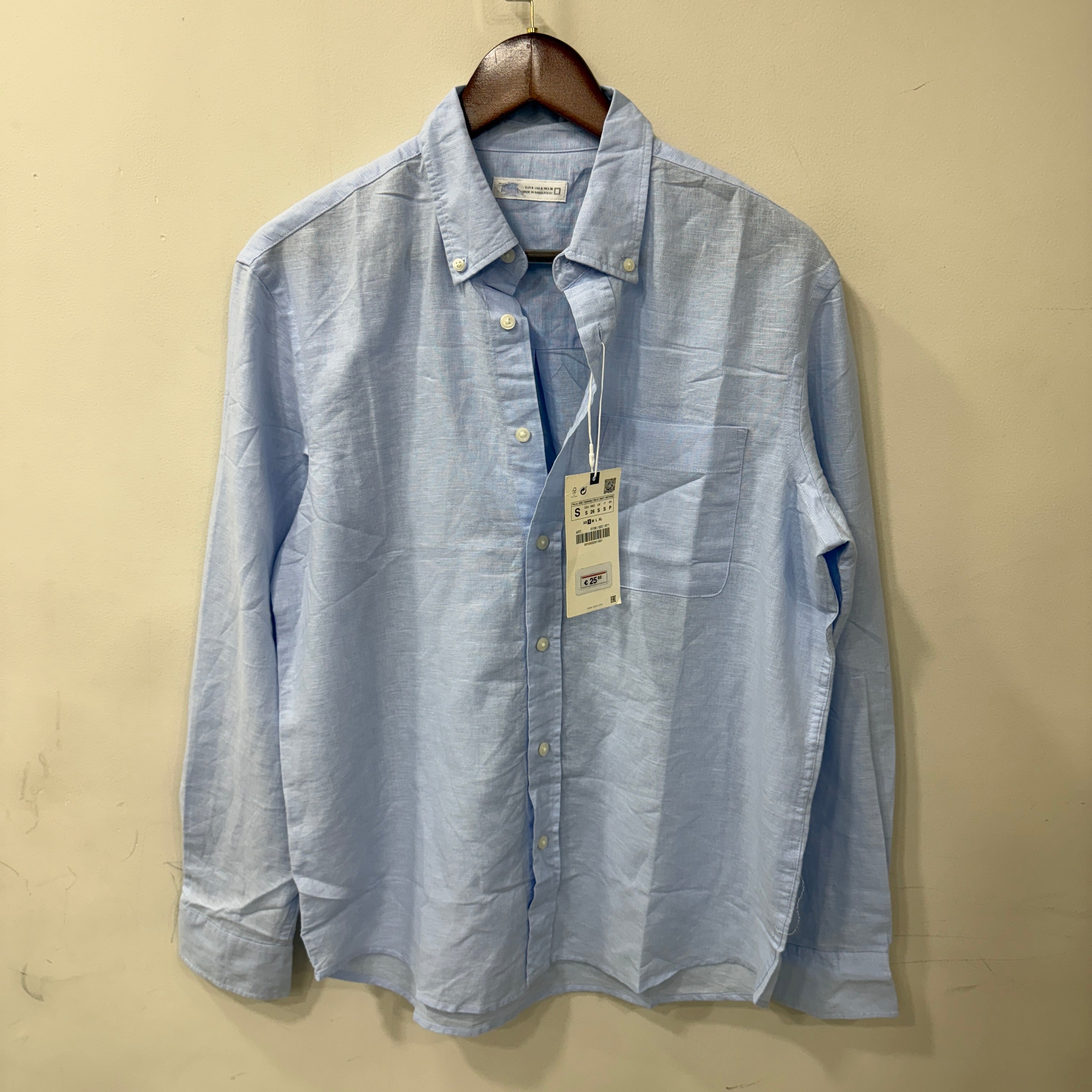 Zara sky blue solid linen shirt
