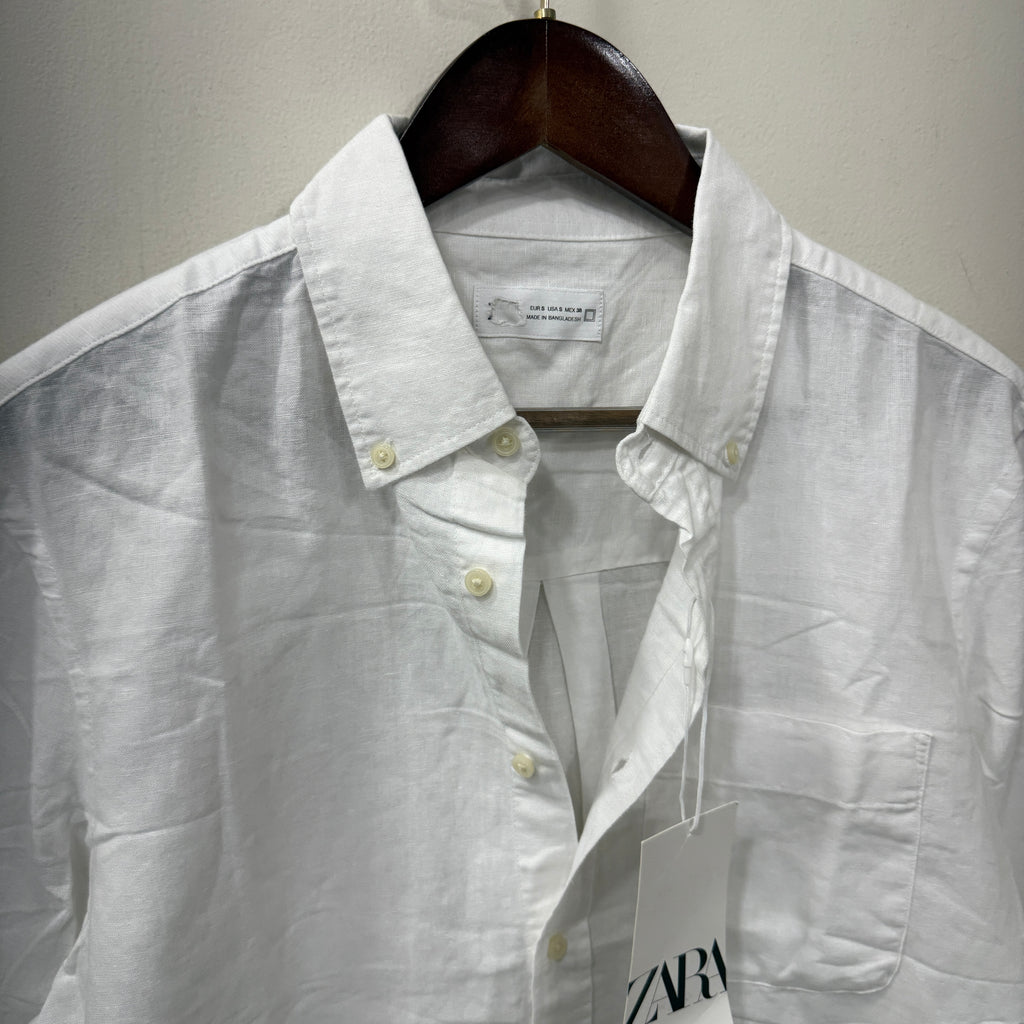 Zara white solid linen shirt